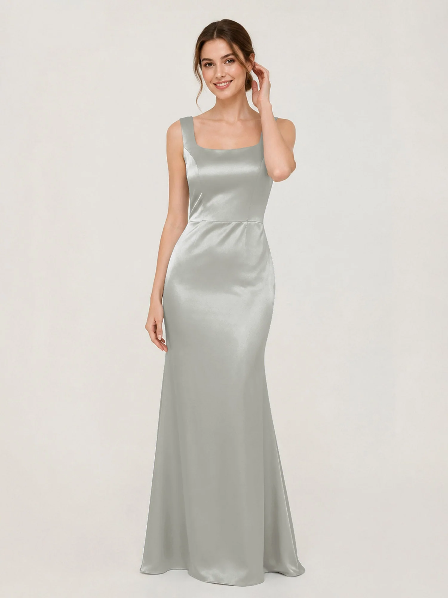 Satin Meerjungfrau Kleid mit Rückenschleife Silber