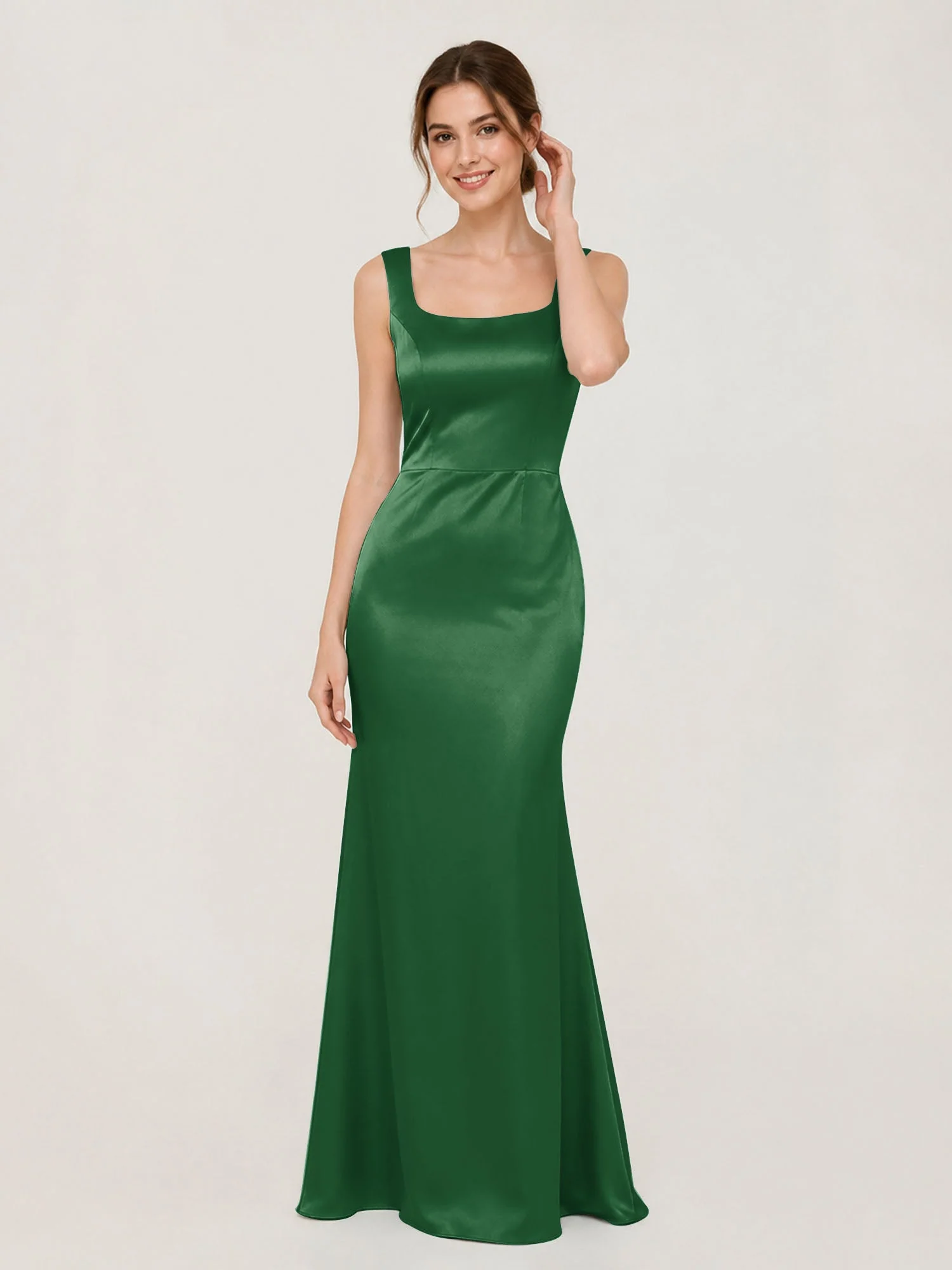 Satin Meerjungfrau Kleid mit Rückenschleife Smaragd