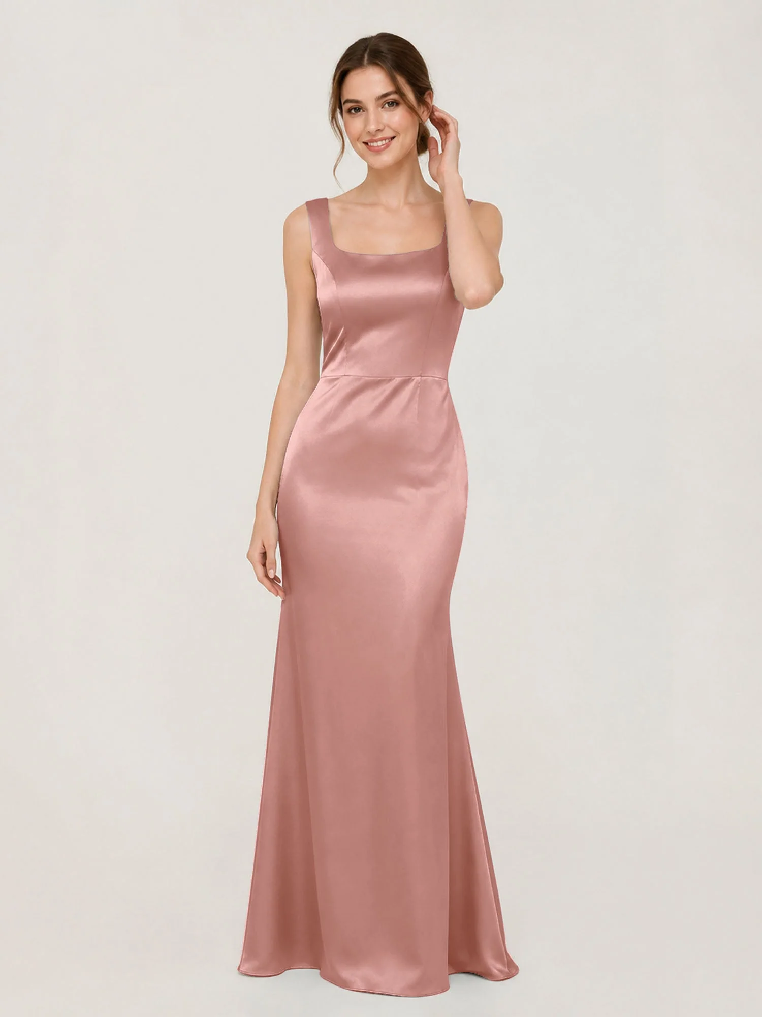 Satin Meerjungfrau Kleid mit Rückenschleife Staubige Rosa