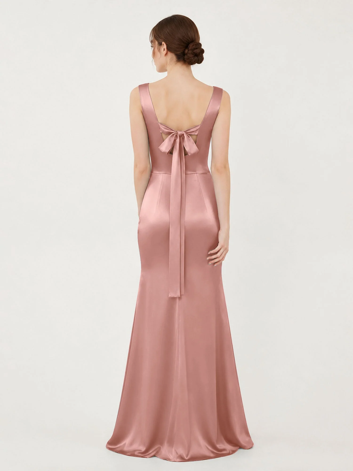 Satin Meerjungfrau Kleid mit Rückenschleife Staubige Rosa - Image 2