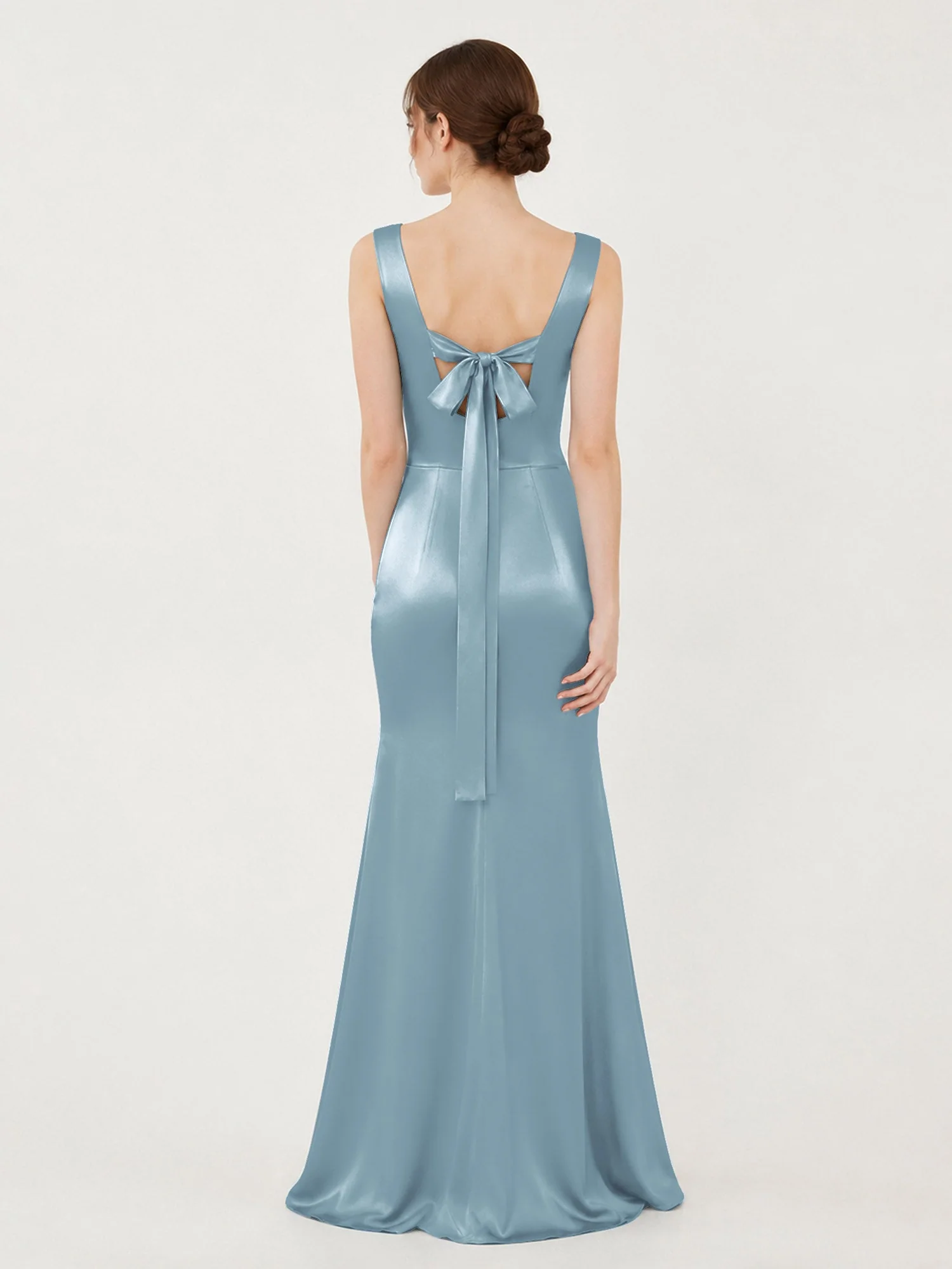 Satin Meerjungfrau Kleid mit Rückenschleife Staubiges Blau - Image 2