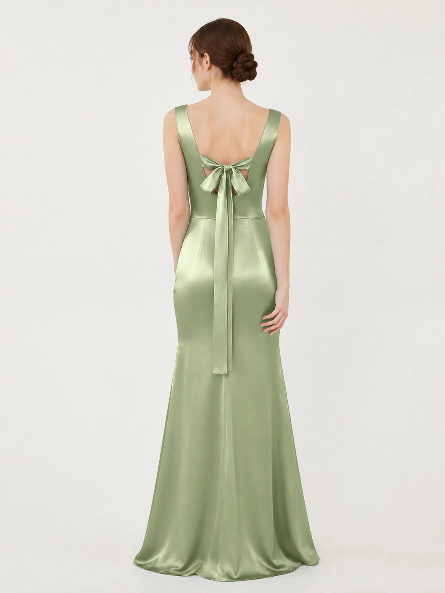 Satin Meerjungfrau Kleid mit Rückenschleife Staubiges Salbei - Image 2