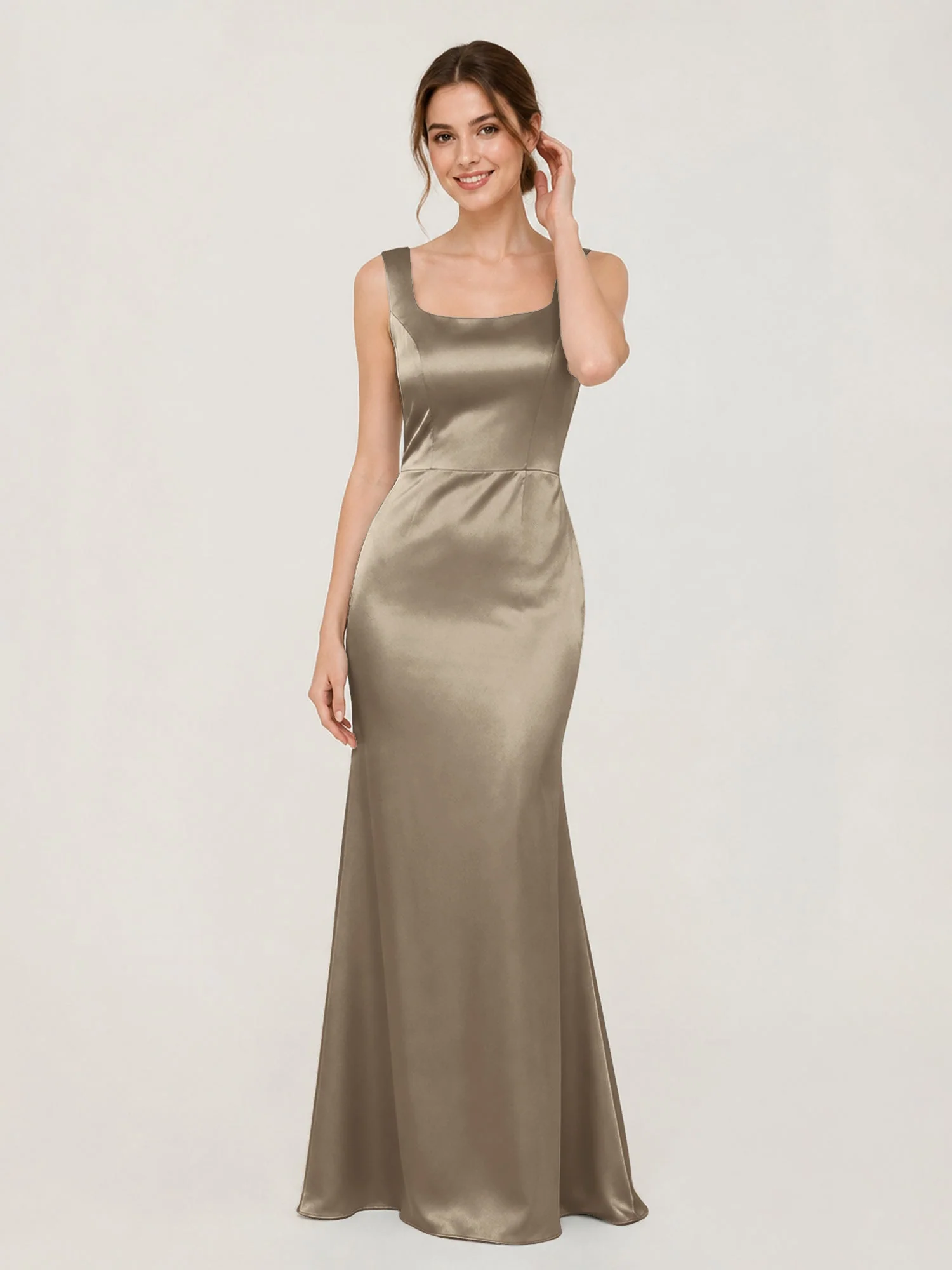 Satin Meerjungfrau Kleid mit Rückenschleife Taupe