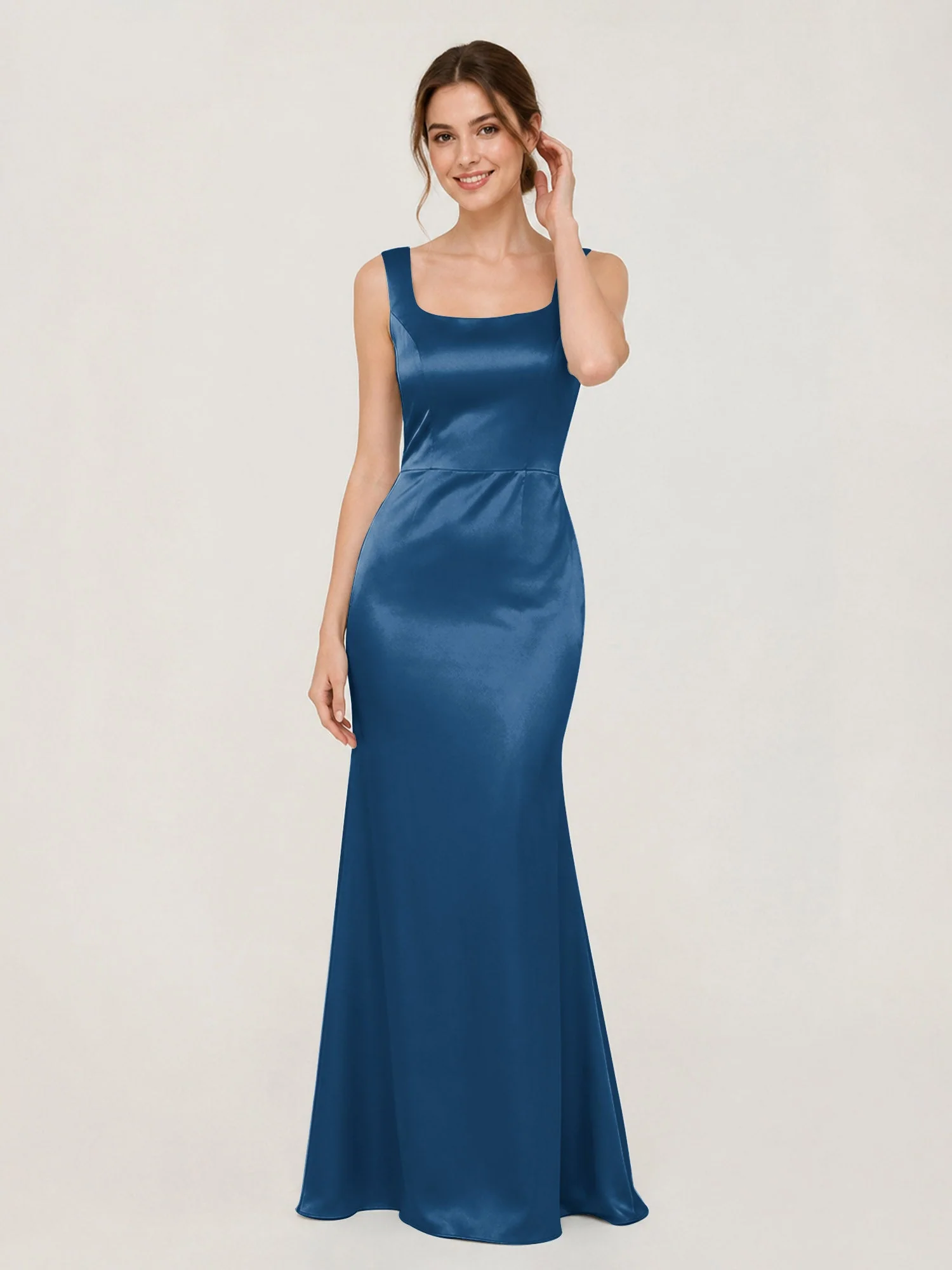 Satin Meerjungfrau Kleid mit Rückenschleife Tinte Blau