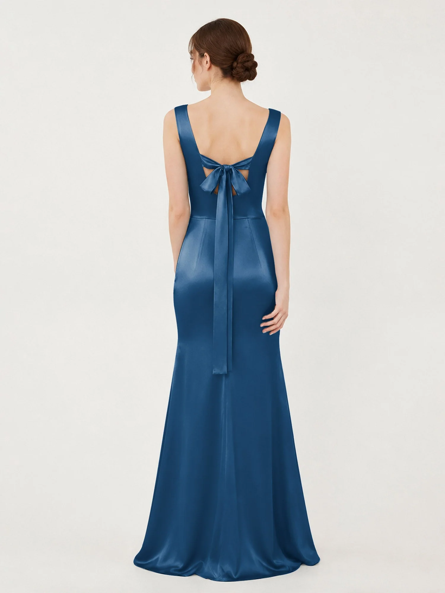 Satin Meerjungfrau Kleid mit Rückenschleife Tinte Blau - Image 2
