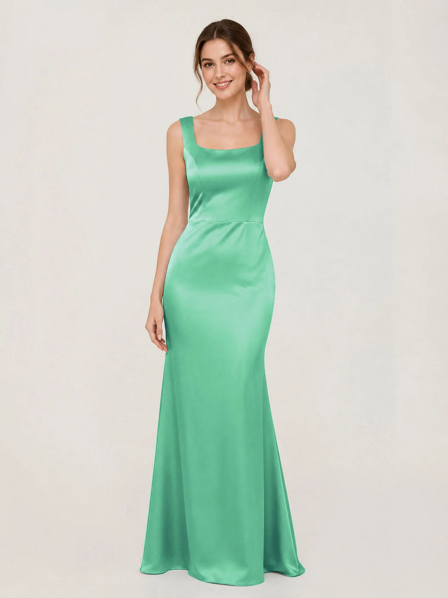 Satin Meerjungfrau Kleid mit Rückenschleife Türkis