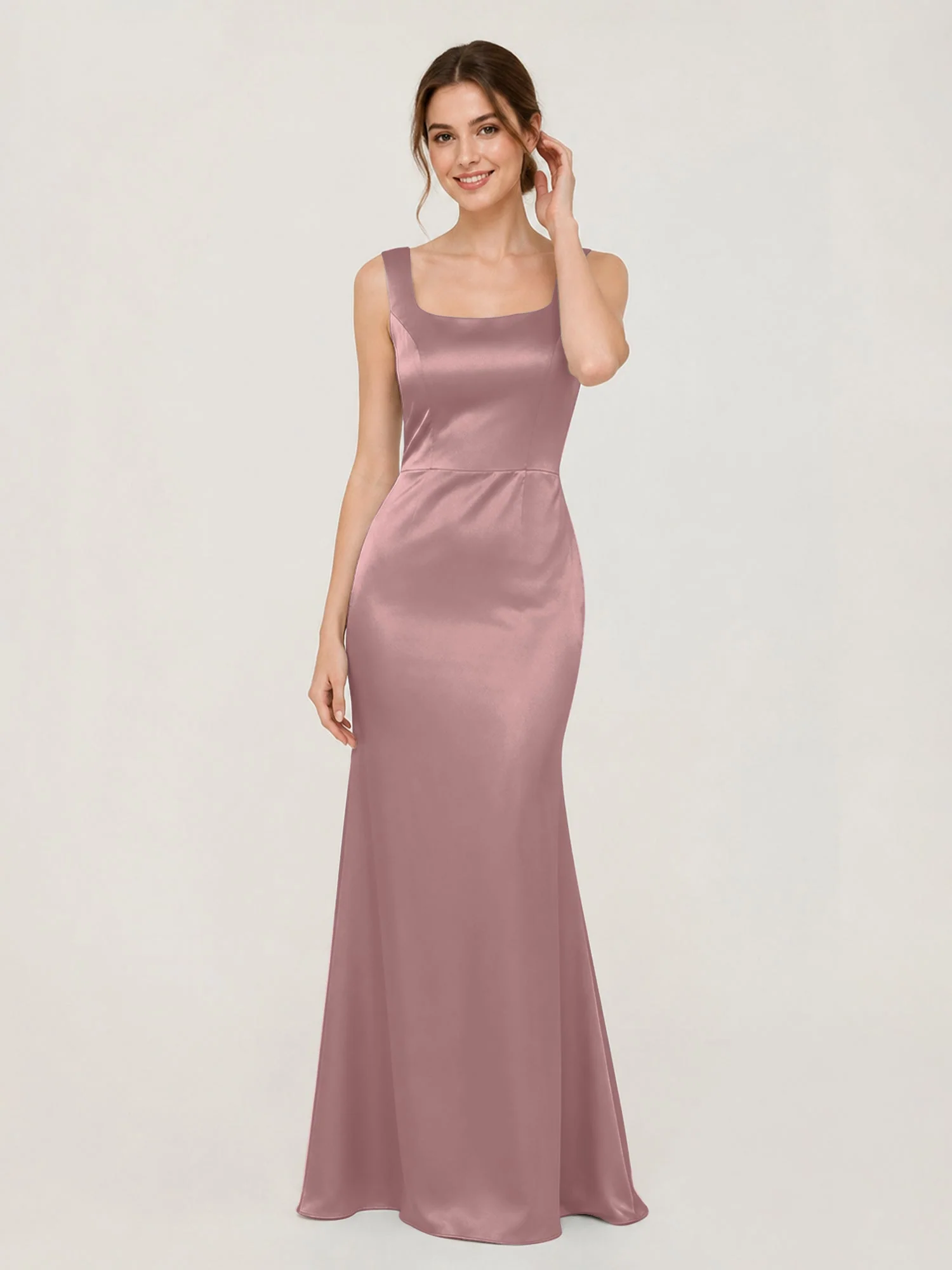 Satin Meerjungfrau Kleid mit Rückenschleife Vintage Mauve