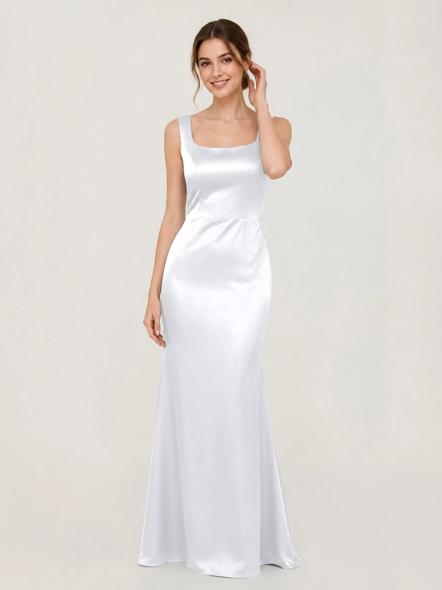 Satin Meerjungfrau Kleid mit Rückenschleife Weiß