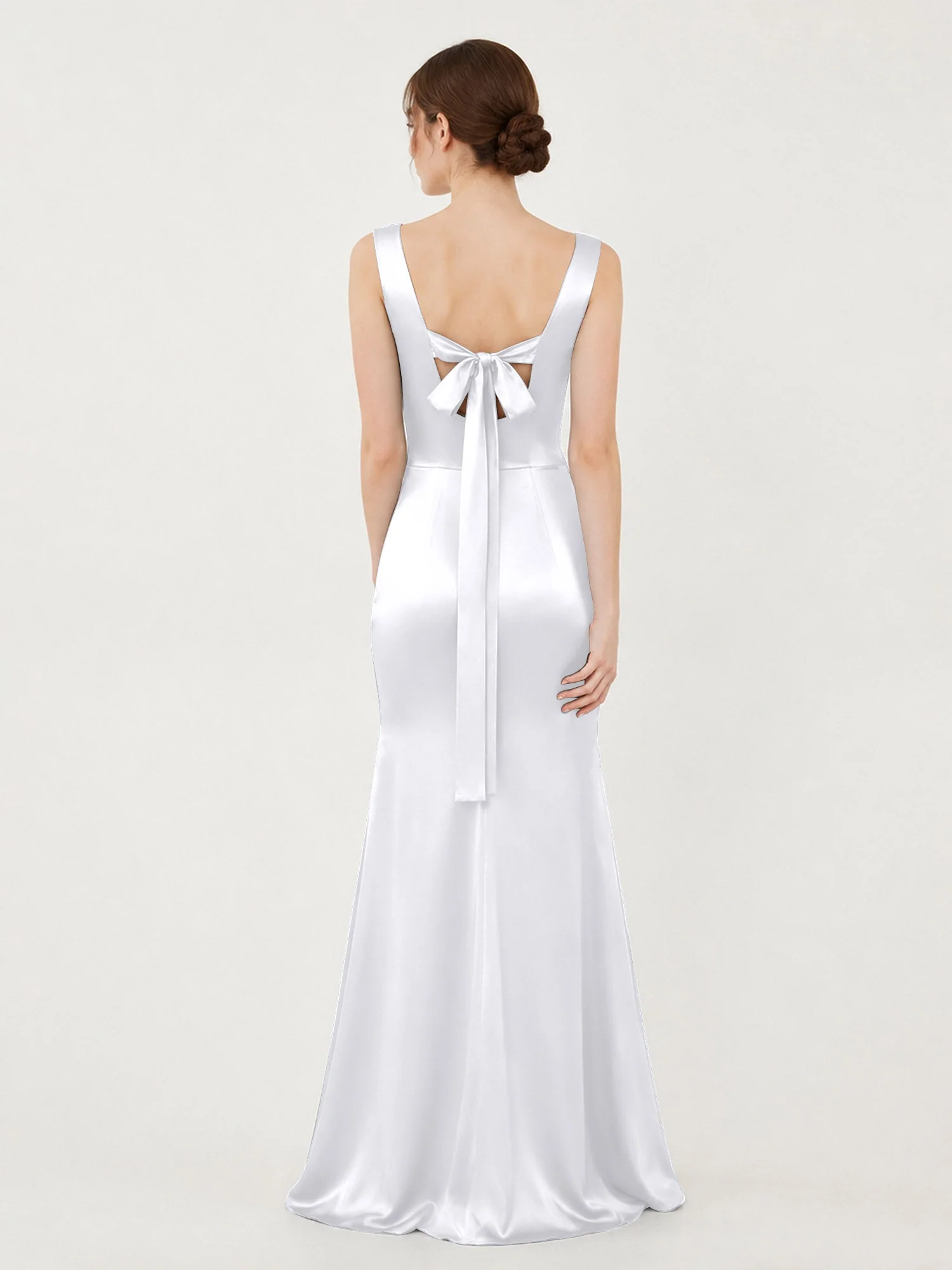 Satin Meerjungfrau Kleid mit Rückenschleife Weiß - Image 2