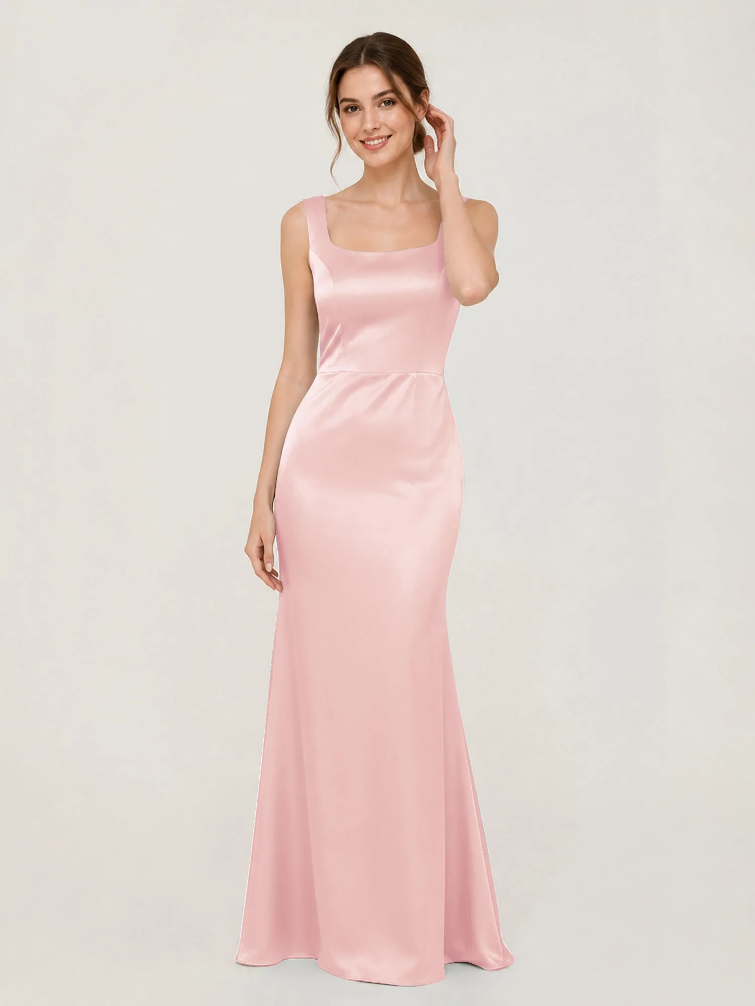 Satin Meerjungfrau Kleid mit Rückenschleife Zartrosa