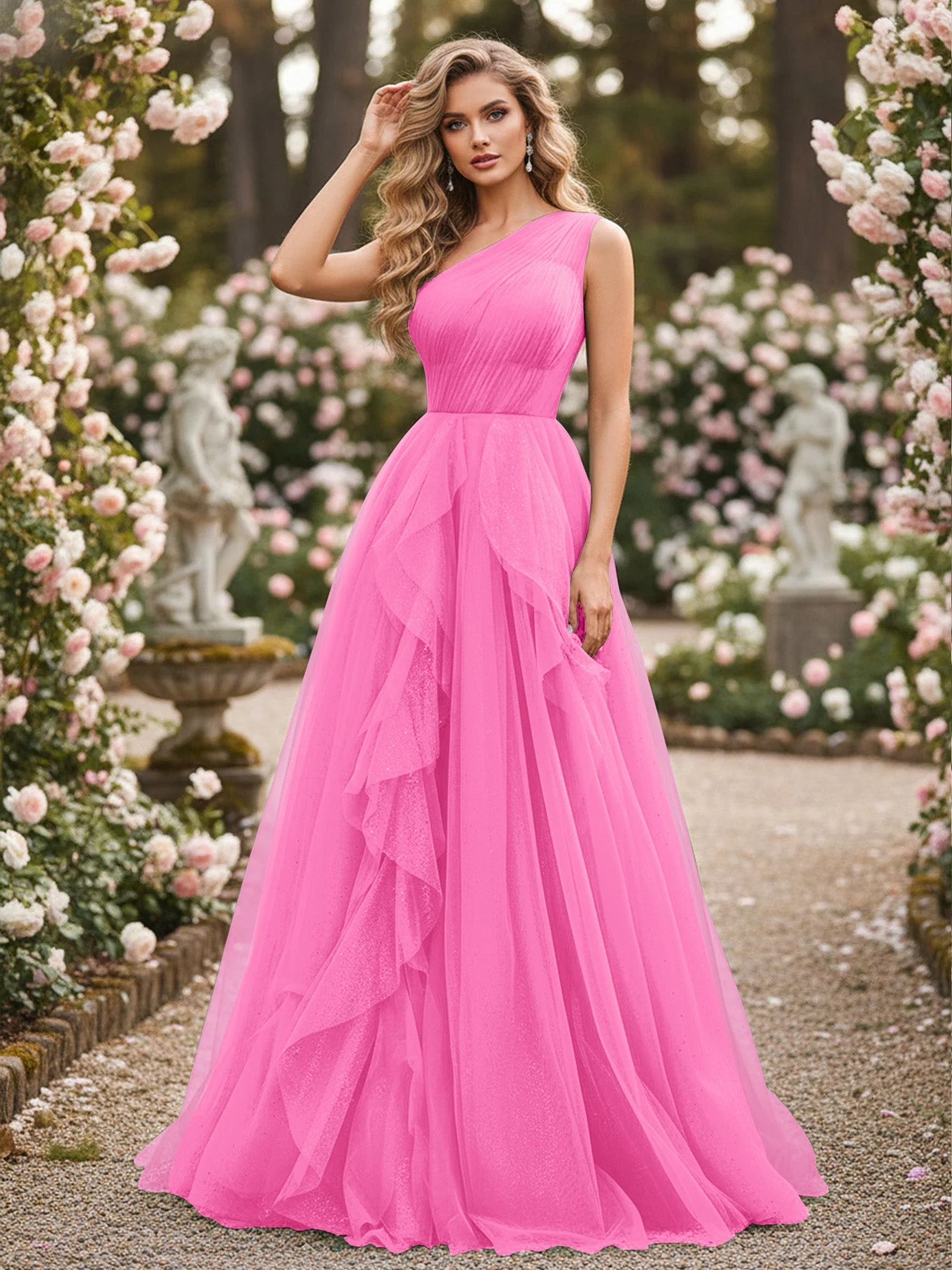 Glänzend Tüll A-Linie Kleid mit kaskadierenden Rüschen Azalee
