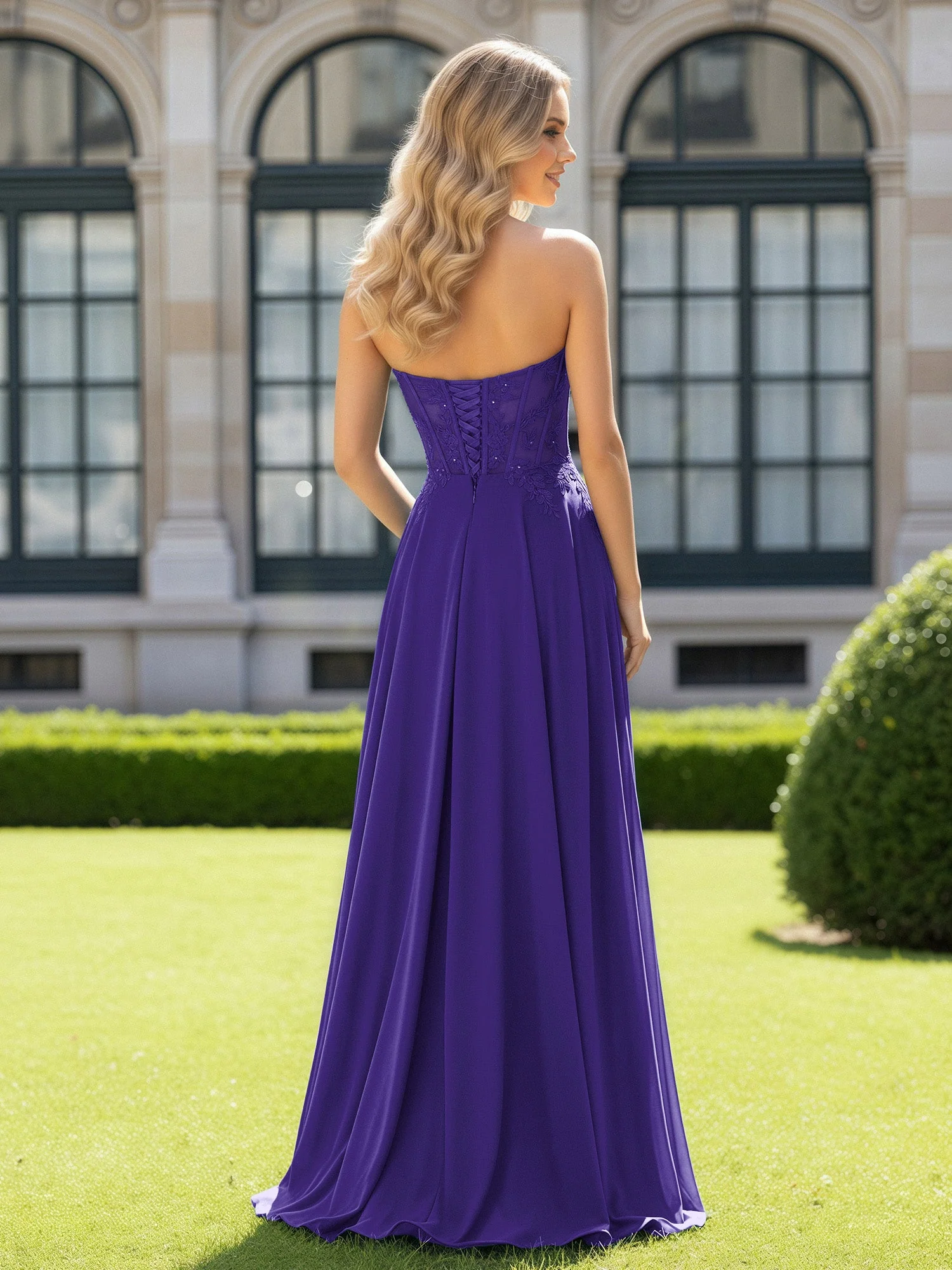 Plissee Herzform Applique Korsett Kleid mit Schlitz Regentschaft - Image 2