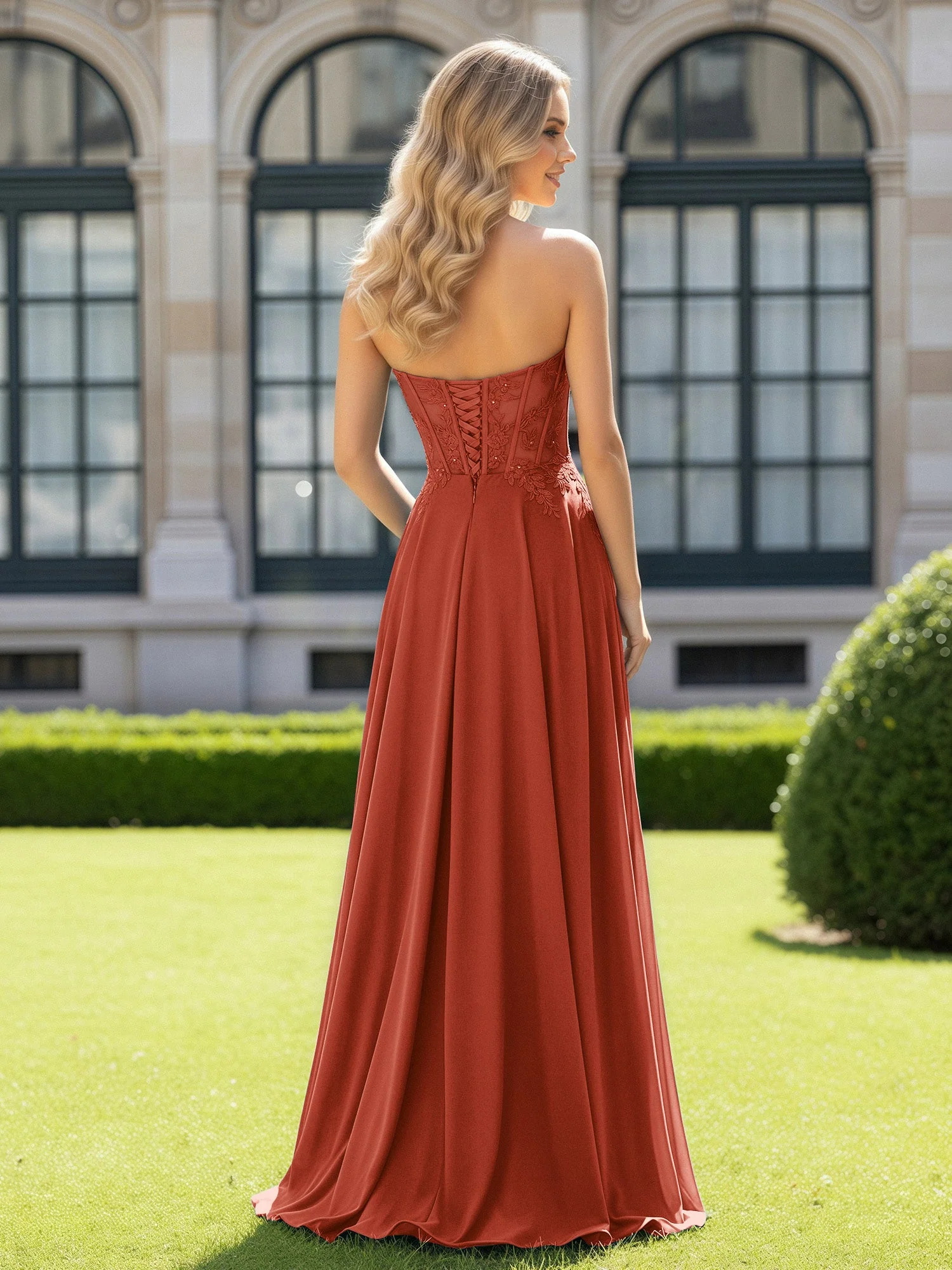Plissee Herzform Applique Korsett Kleid mit Schlitz Rost - Image 2