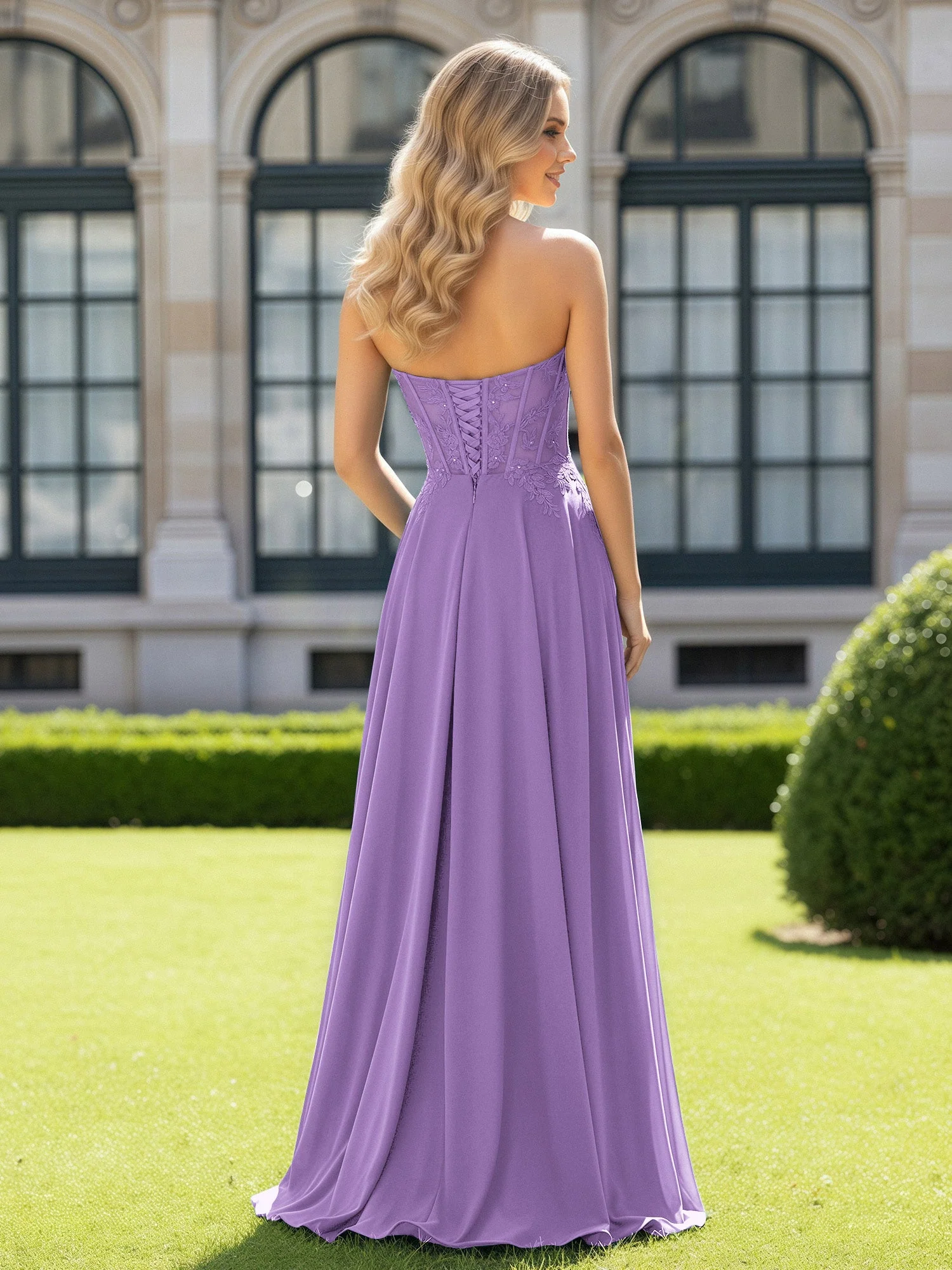 Plissee Herzform Applique Korsett Kleid mit Schlitz Tahiti - Image 2