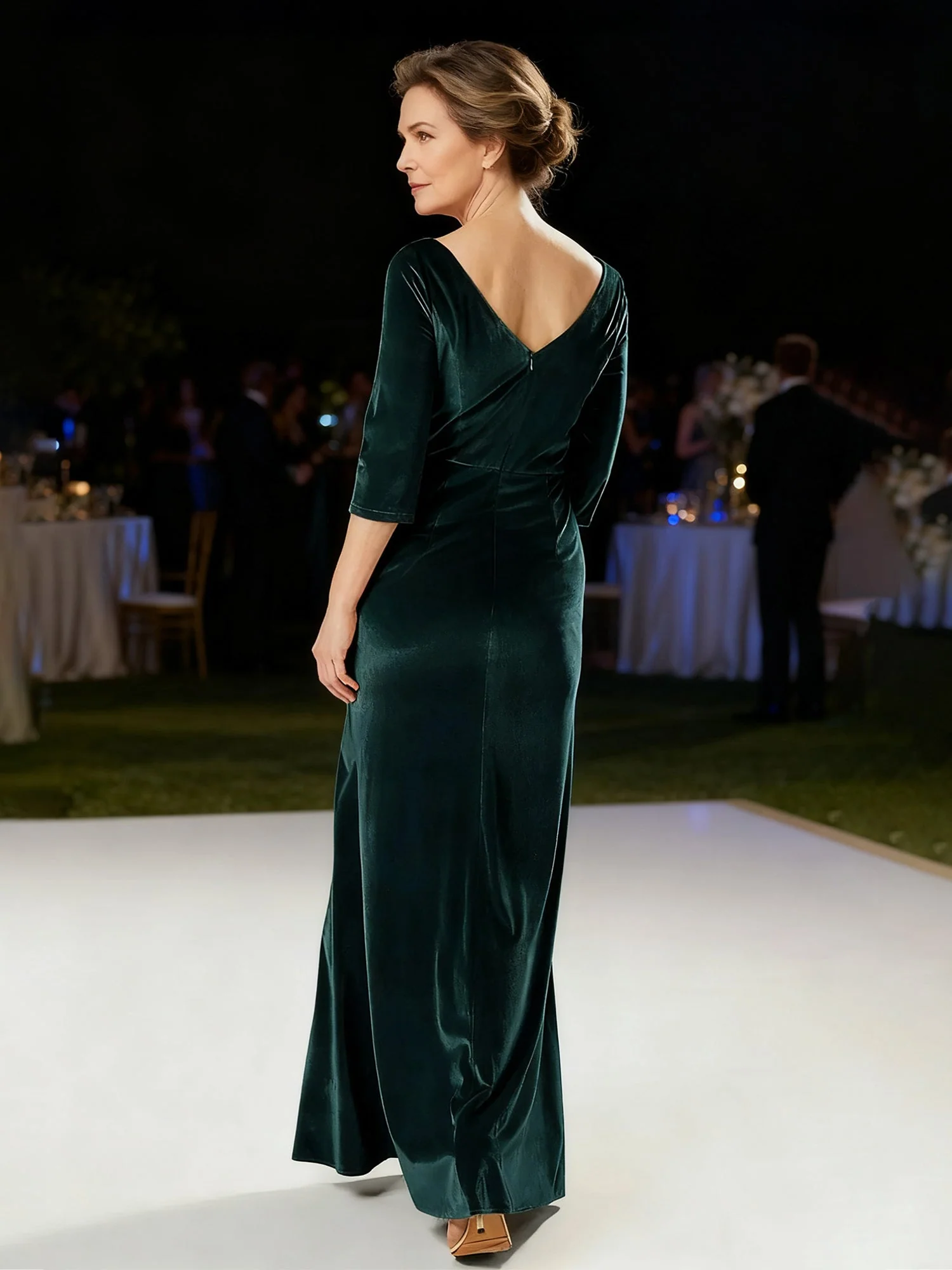 Klassisch Säule Silhouette Formell Kleid Dunkelgrün - Image 2