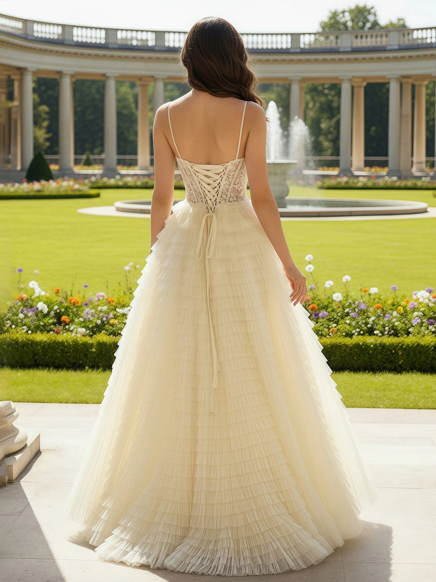 Herzform Applique Schier Korsett Stufen Kleid mit Schlitz Narzisse - Image 2