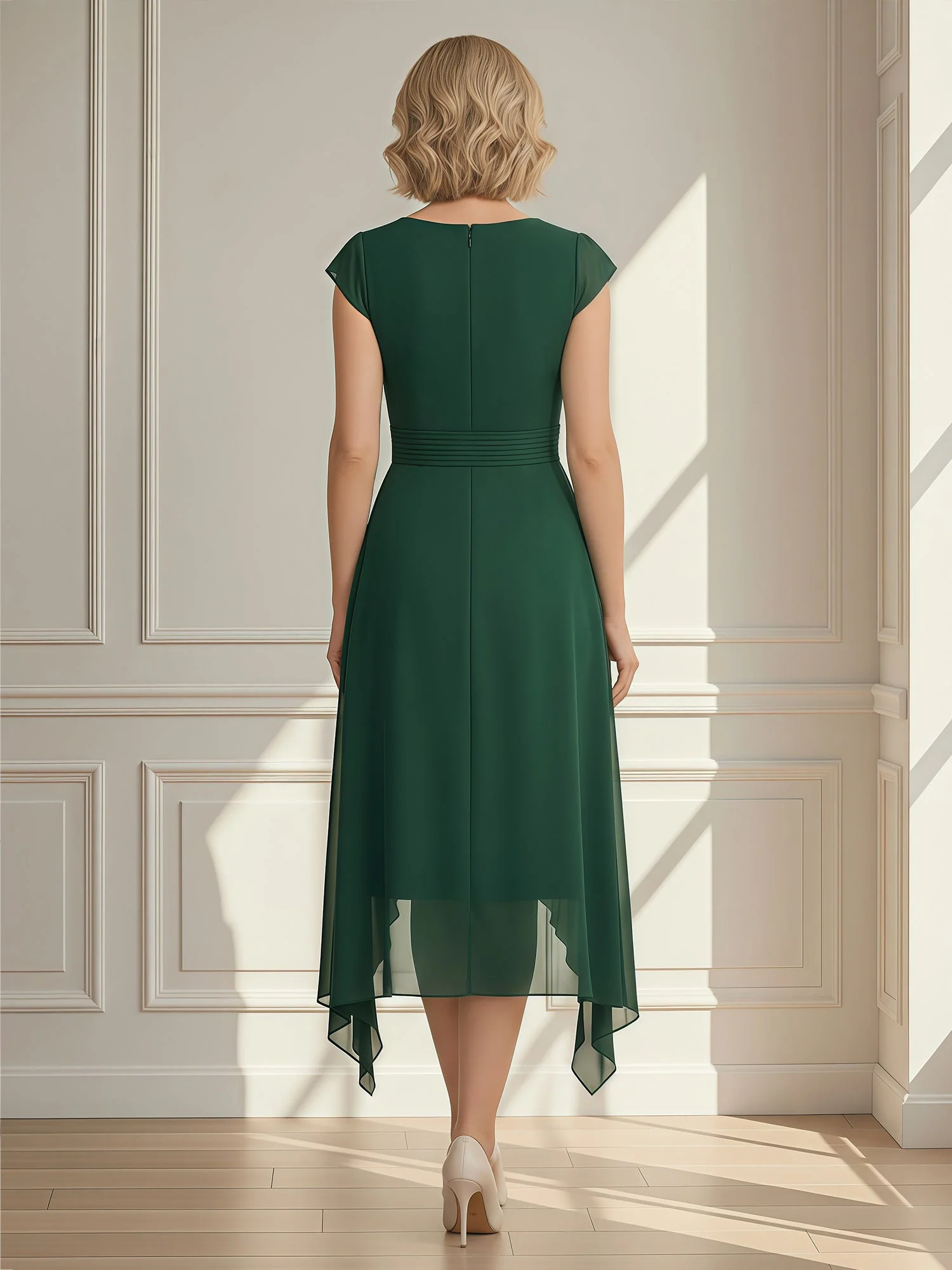 A-Linie Plissee V-Ausschnitt Chiffon Asymmetrisch Kleid Orchidee - Image 2