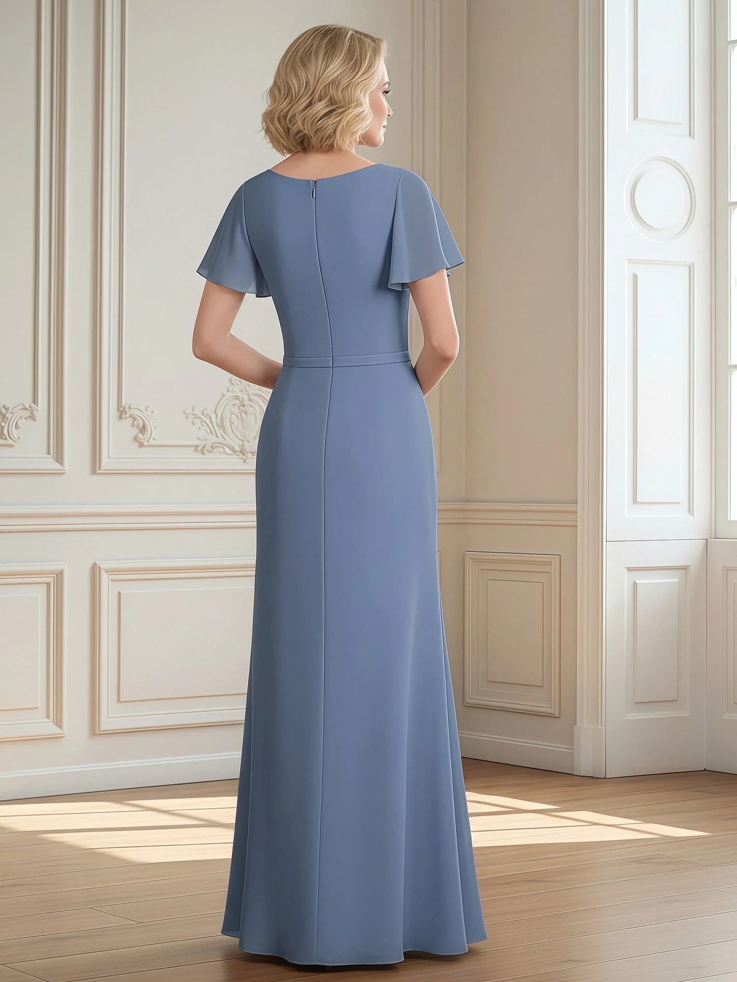 Abendkleid mit Schmetterlingsaermeln und Taillierung Lavendel - Image 2