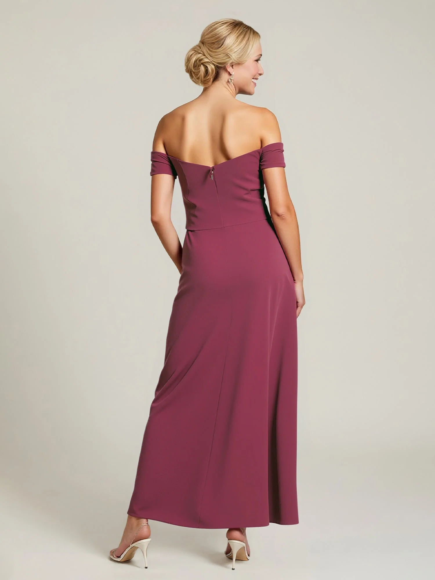 Schulterfrei Perlen Stickerei A-Linie Kleid Stahlgrau - Image 2