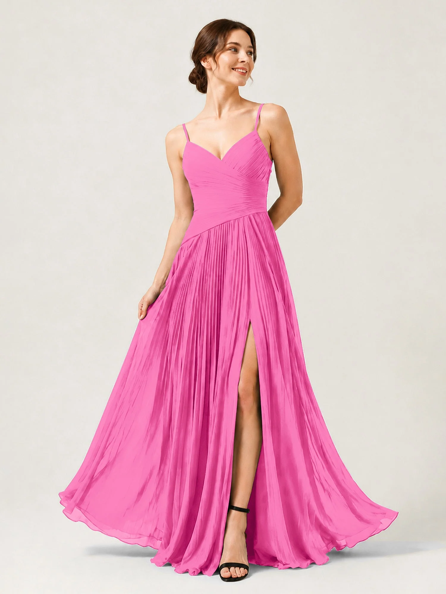 Plissiertes Chiffon Trägerkleid mit Gerafftem Wickeloberteil Azalee