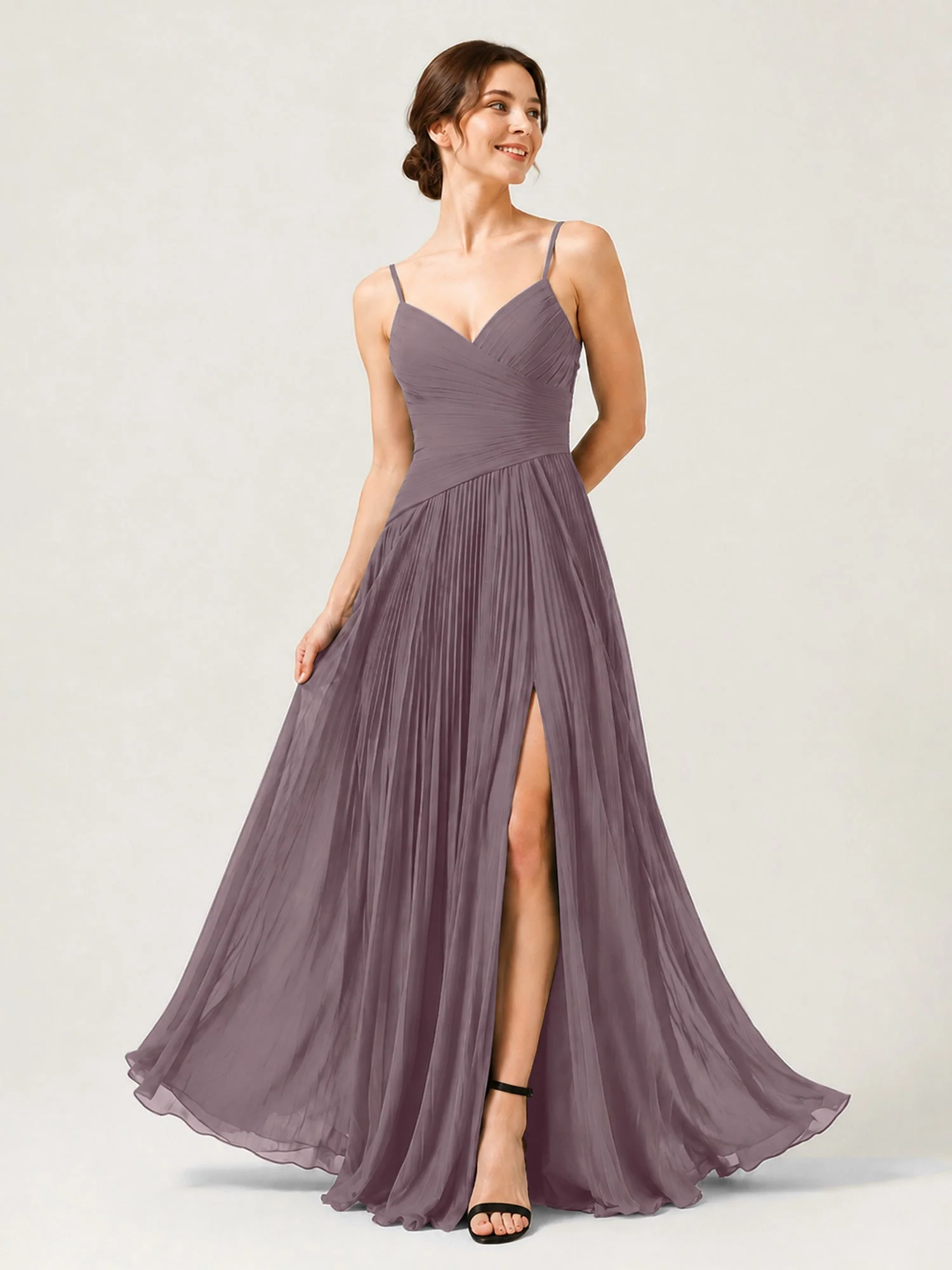 Plissiertes Chiffon TrÀgerkleid mit Gerafftem Wickeloberteil DÀmmerung