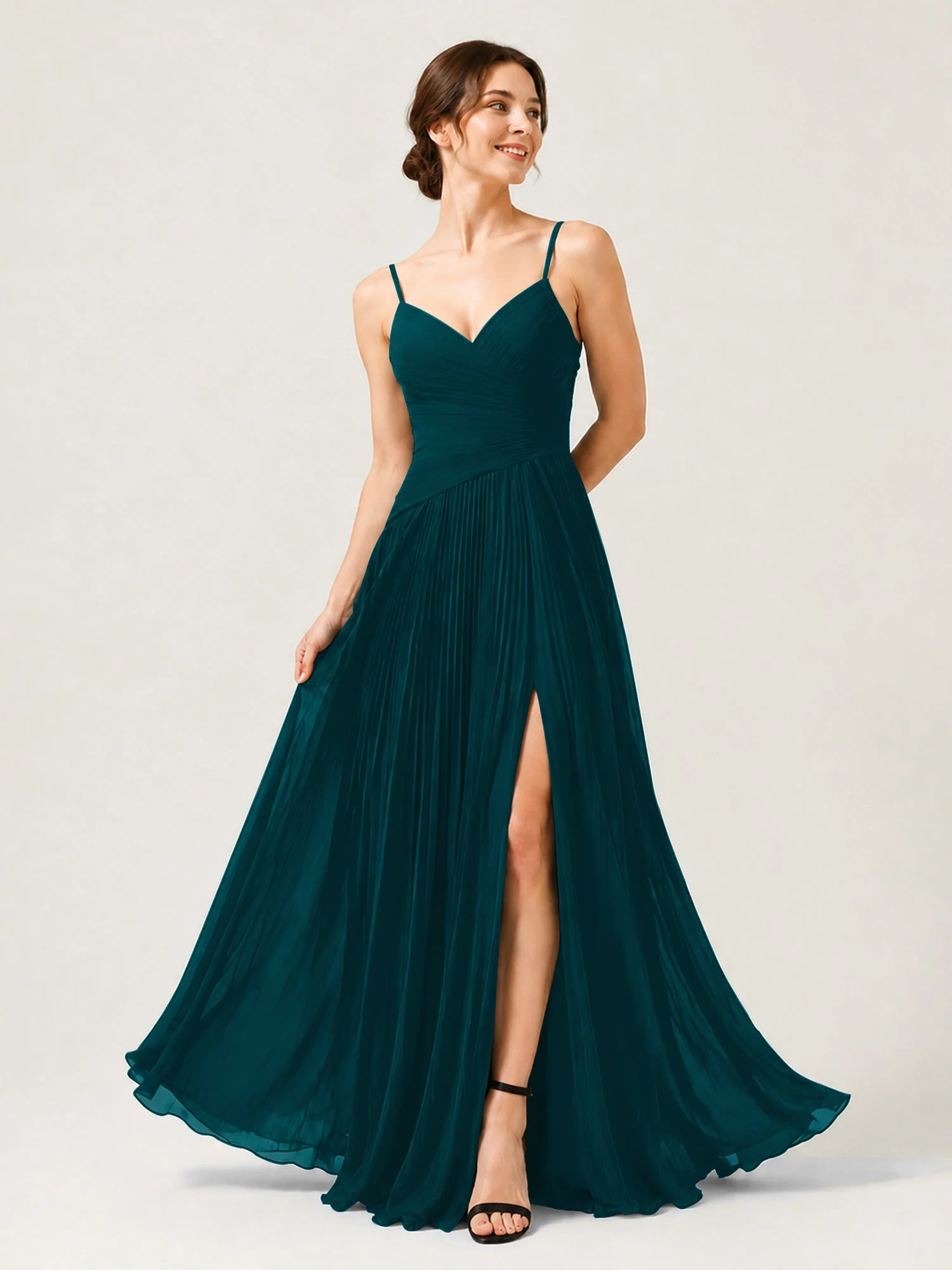 Plissiertes Chiffon Trägerkleid mit Gerafftem Wickeloberteil Kieferngrün