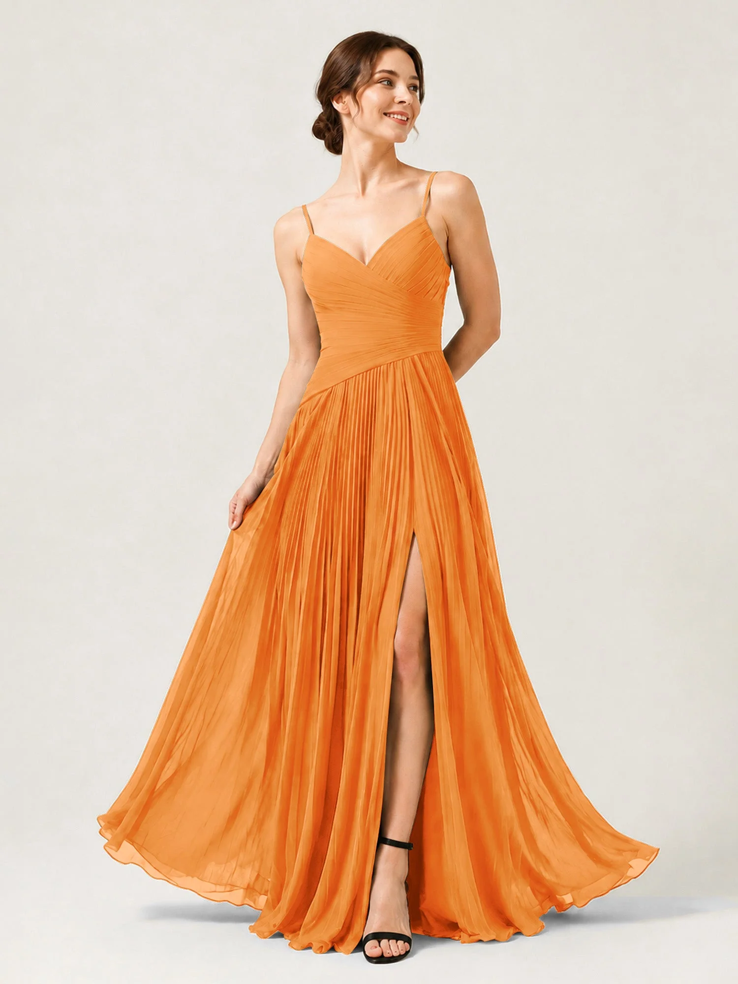 Plissiertes Chiffon Trägerkleid mit Gerafftem Wickeloberteil Orange