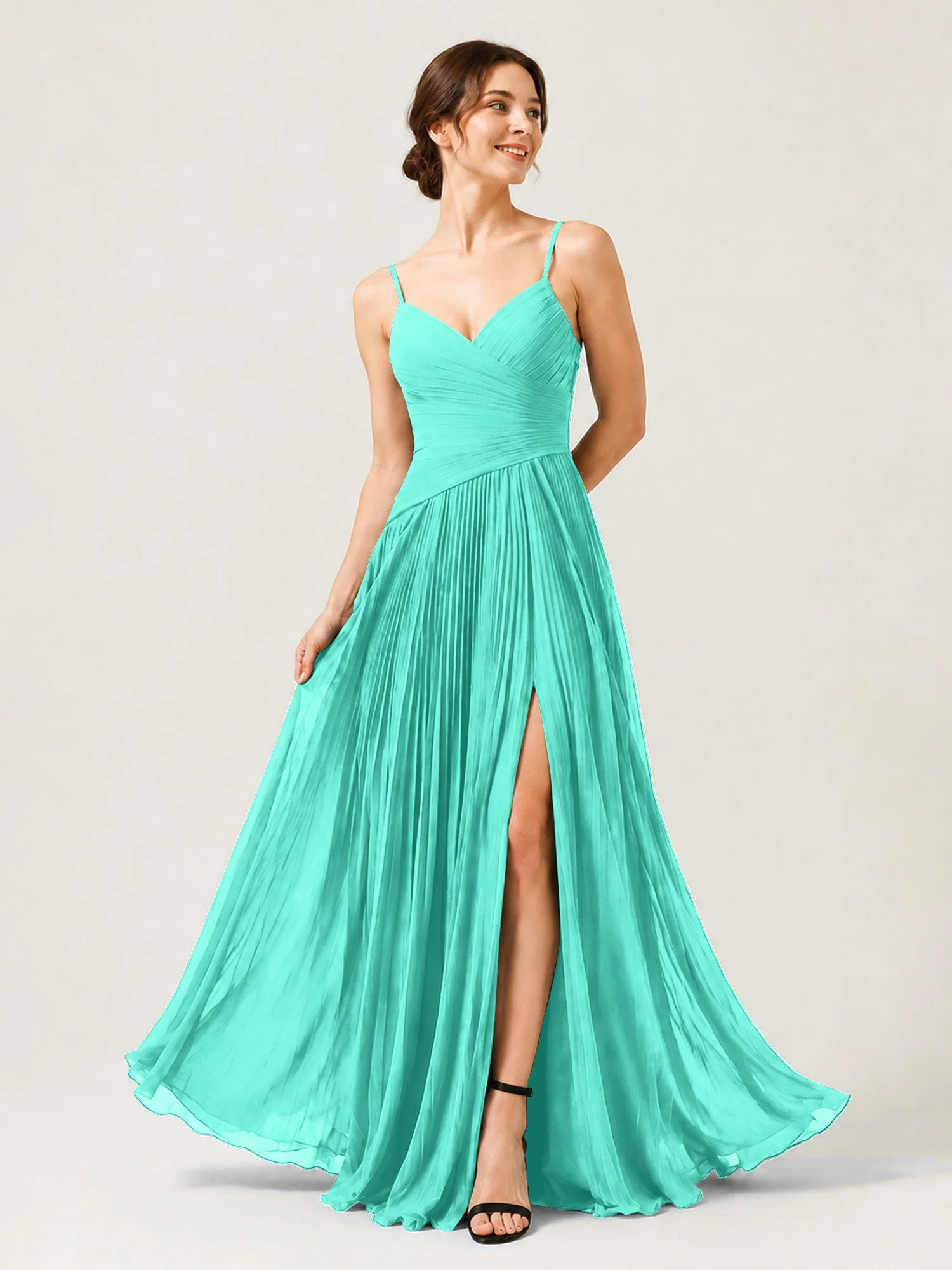 Plissiertes Chiffon Trägerkleid mit Gerafftem Wickeloberteil Spa
