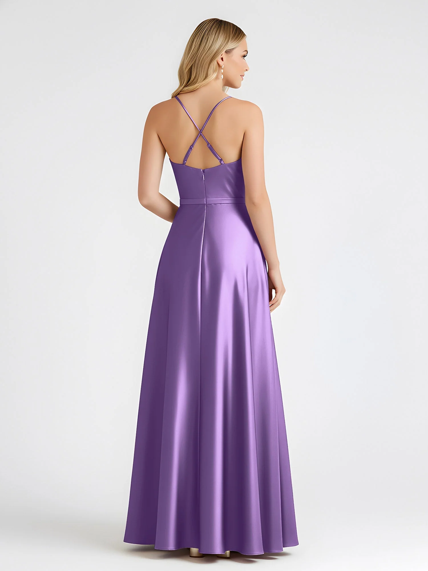 A-Linie Satin Bodenlang Cowl Ausschnitt Gerafft Kleid Tahiti - Image 2