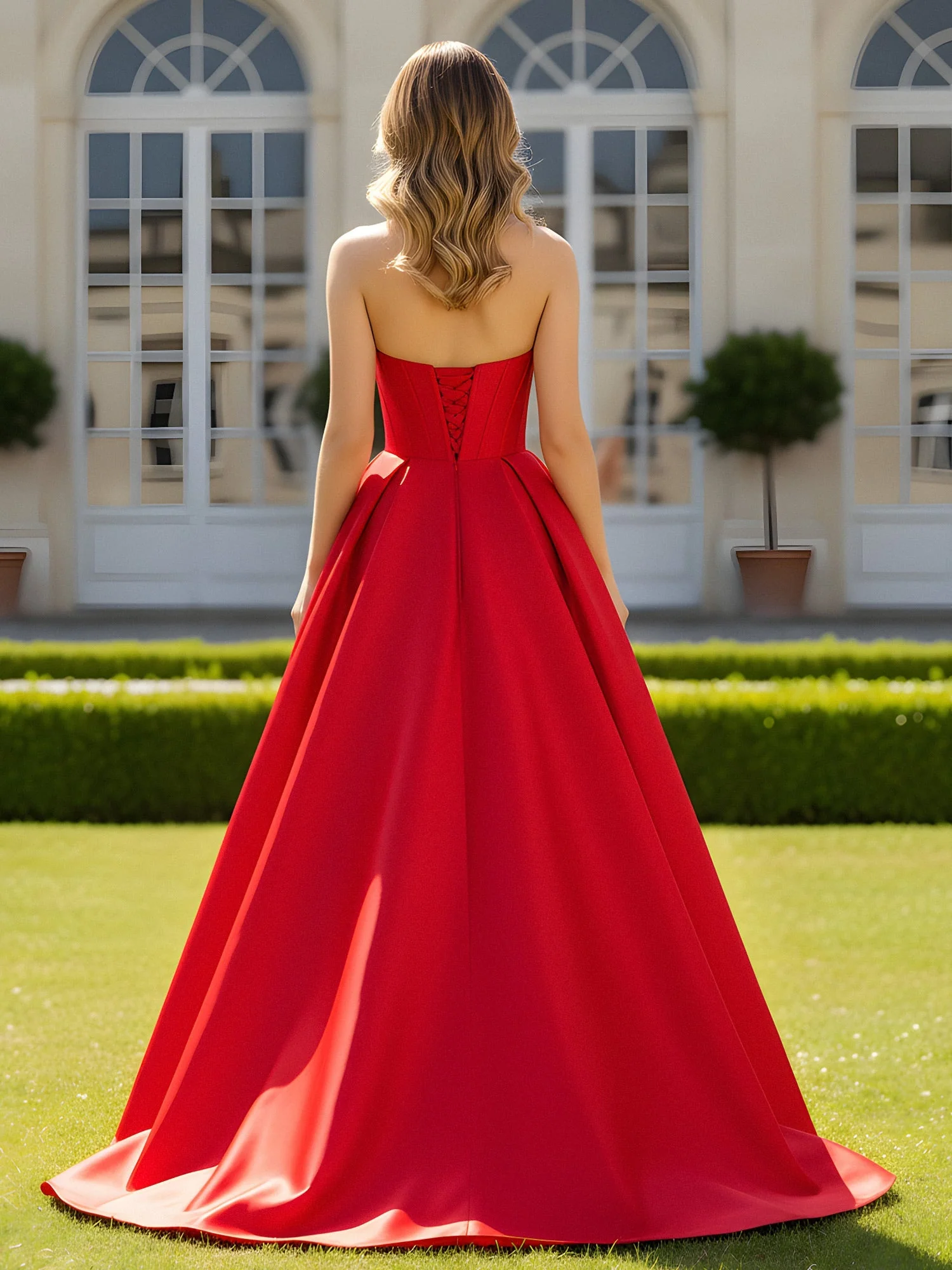Herzform Ausschnitt Schleppe A-Linie Kleid mit Schlitz Himmelblau - Image 2