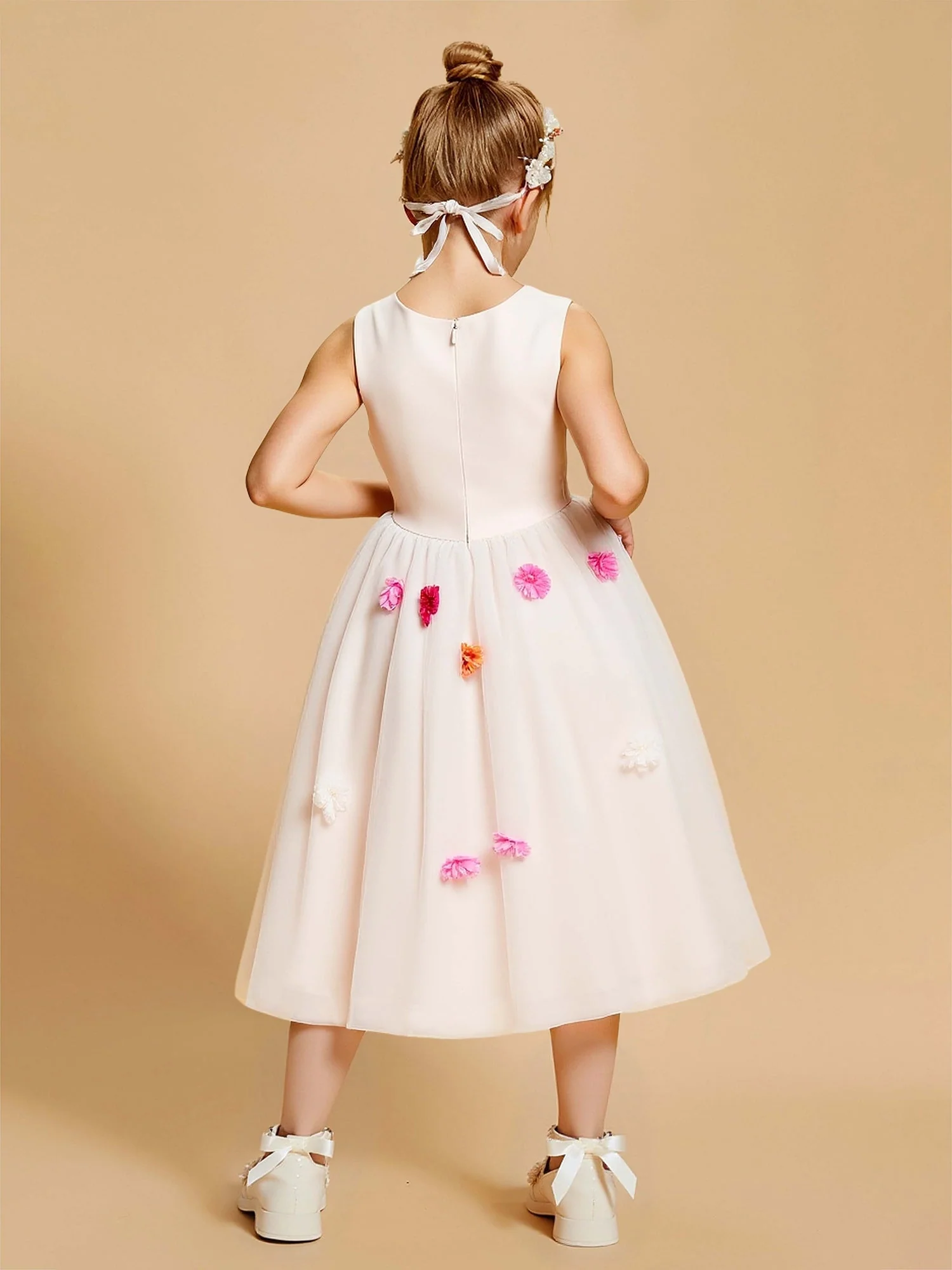 Scoop Ausschnitt A-Linie Blumenmädchen Kleid mit Blumen Perlrosa - Image 2