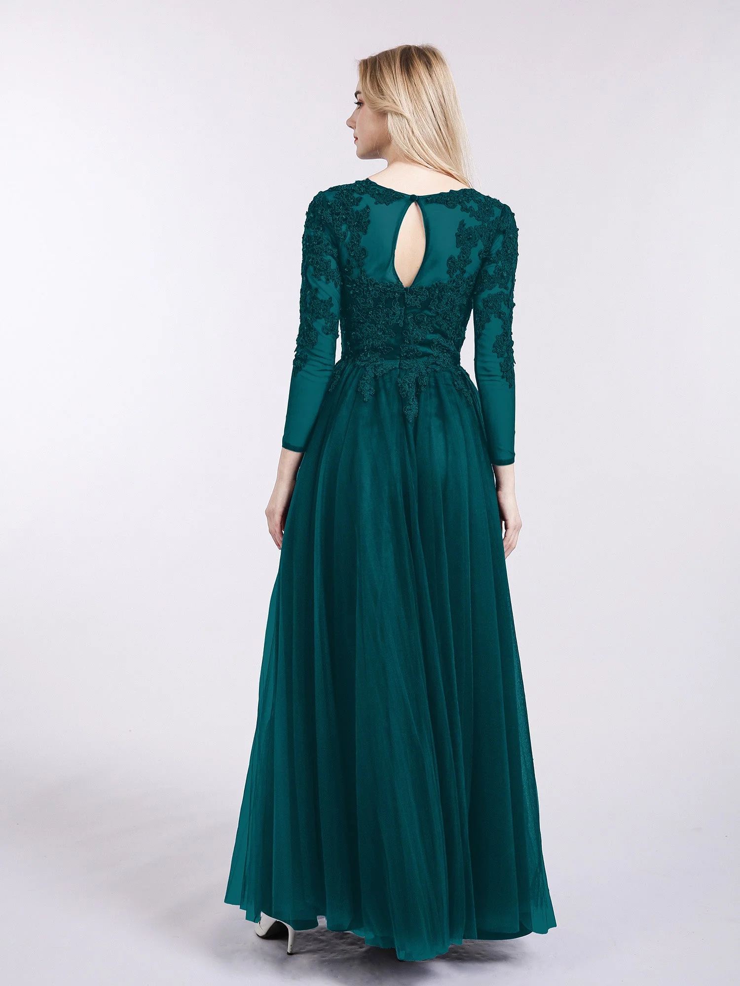 Tüll mit Applique Lange Ärmels Kleid Kieferngrün - Image 2