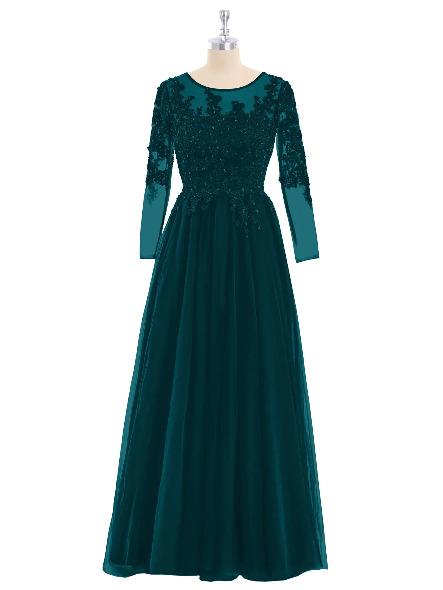 Tüll mit Applique Lange Ärmels Kleid Kieferngrün - Image 4