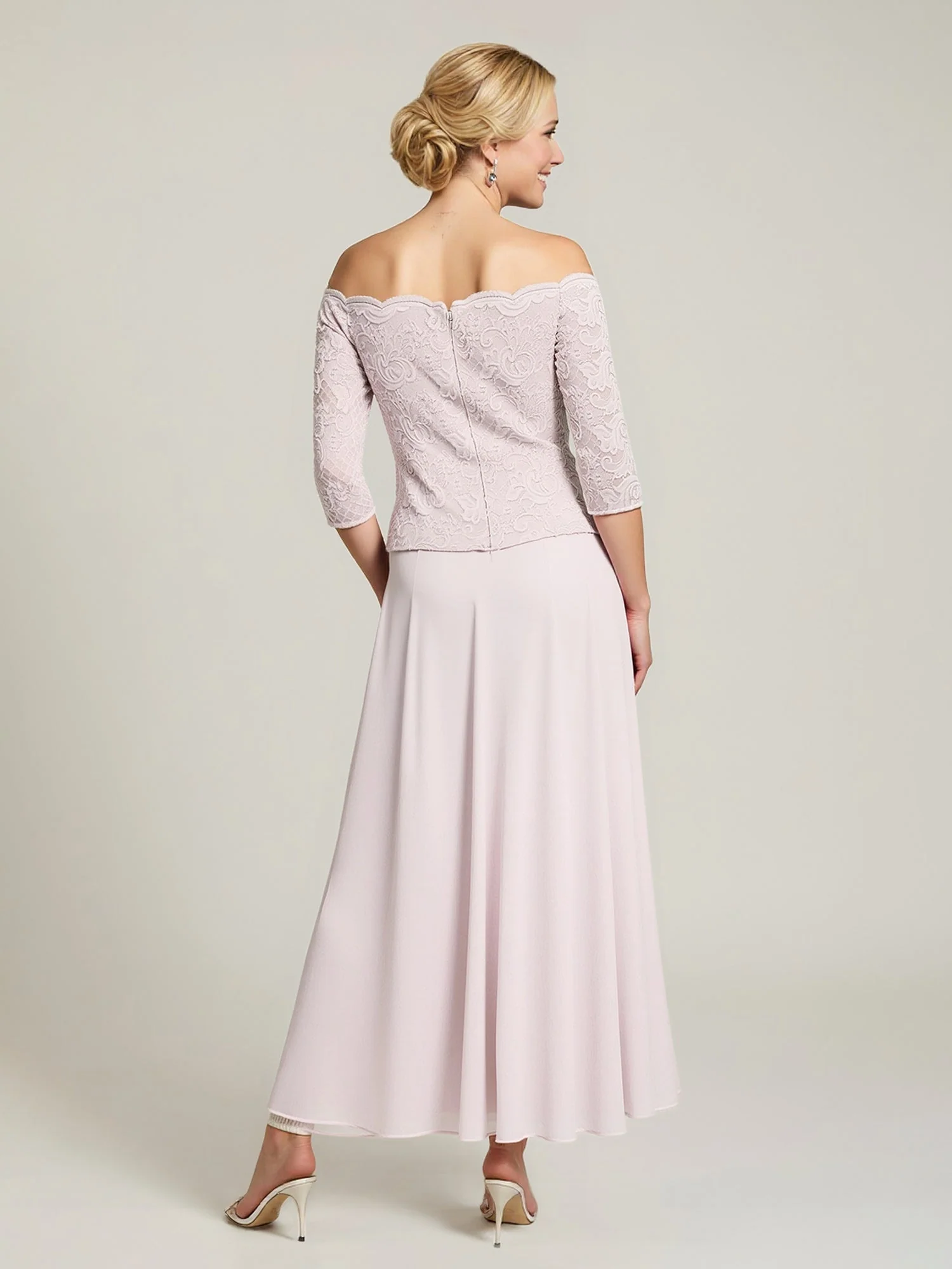 Spitze Oberteil Schulterfrei Ensemble Kleid Plum - Image 2