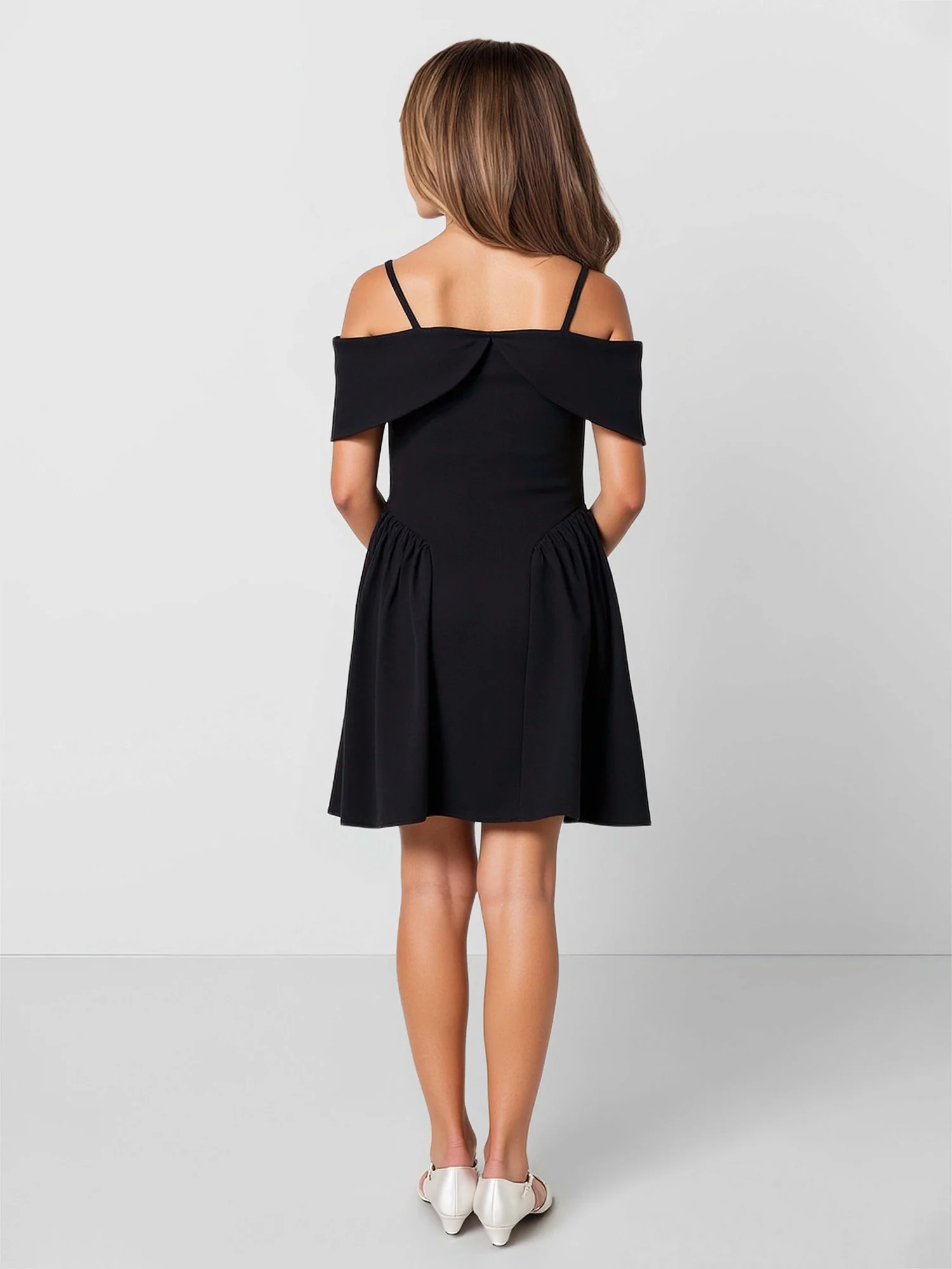 SpaghettitrÀger Schulterfrei A-Linie BlumenmÀdchen Kleid Schwarz - Image 2