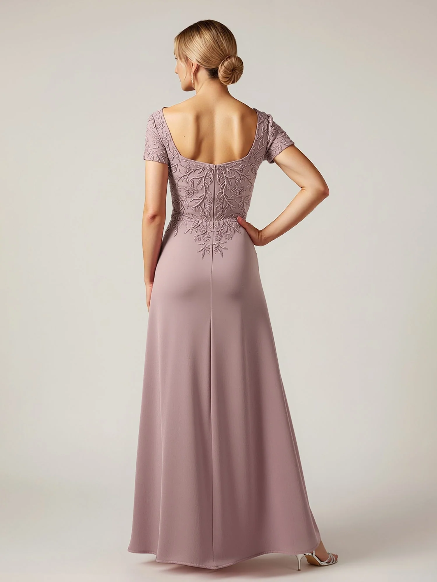 Gestickt Oberteil Formal Kleid mit hohem Schlitz Vintage Mauve - Image 2