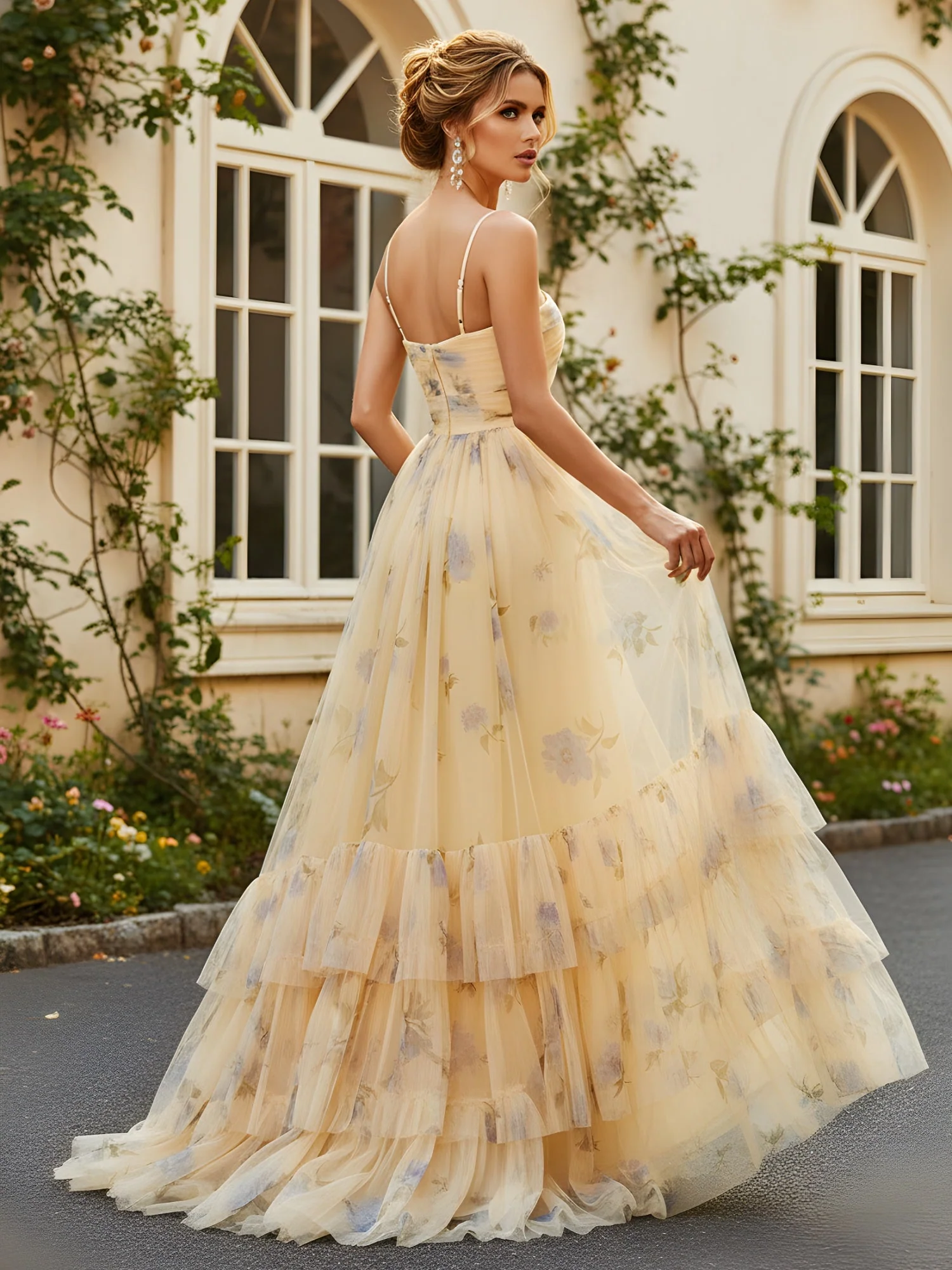Charmant Rüschen Tüll Kleid mit Ausschnitt Oberteil Narzisse - Image 2