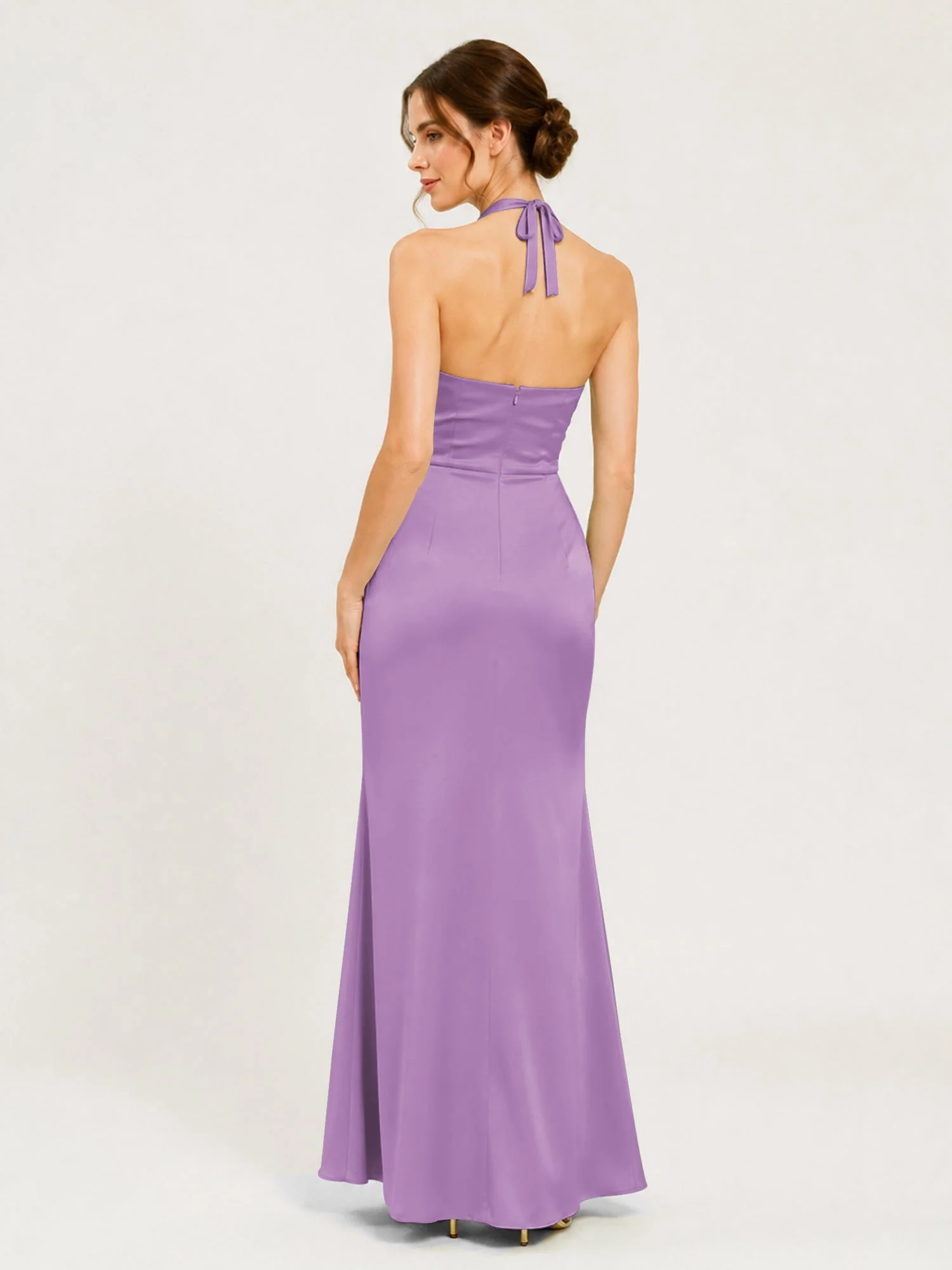 Satin Abendkleid mit Neckholder und Knotendetail an der Taille Lila - Image 2