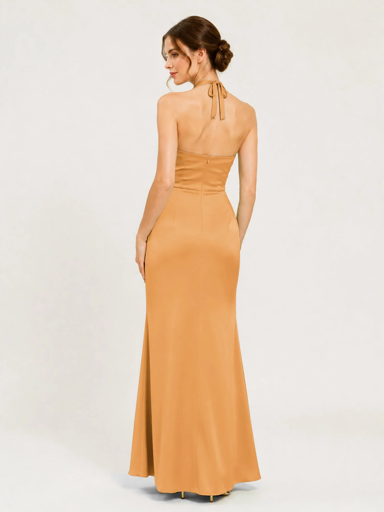 Satin Abendkleid mit Neckholder und Knotendetail an der Taille Mandarine - Image 2