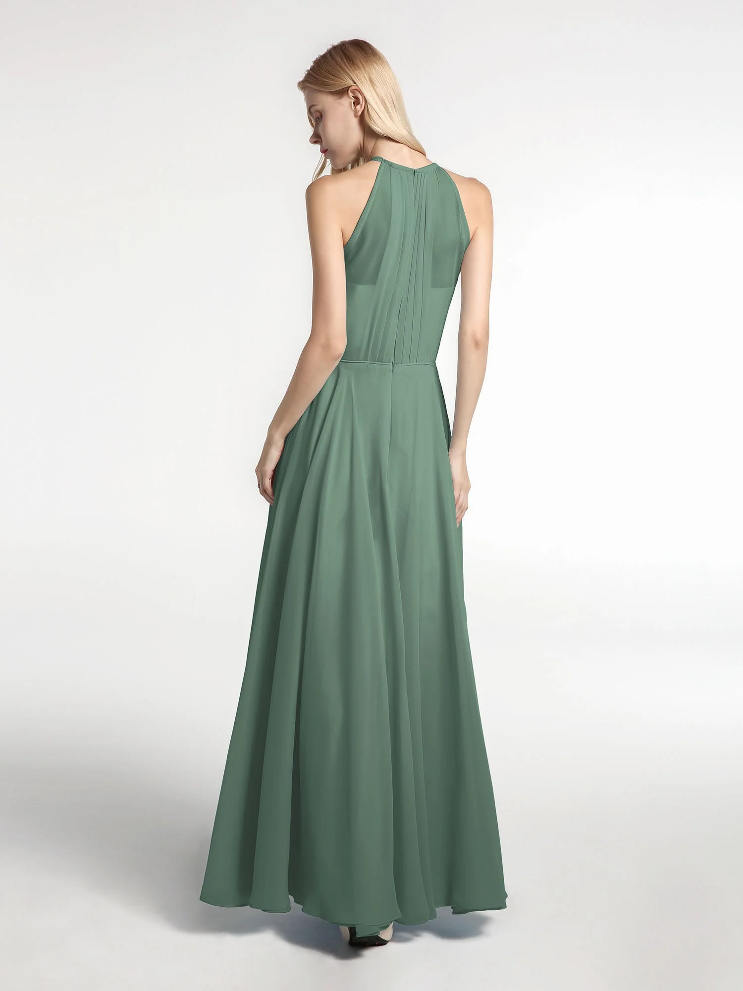Neckholder Chiffon Langes Kleid mit Kreisrock Eukalyptus - Image 2