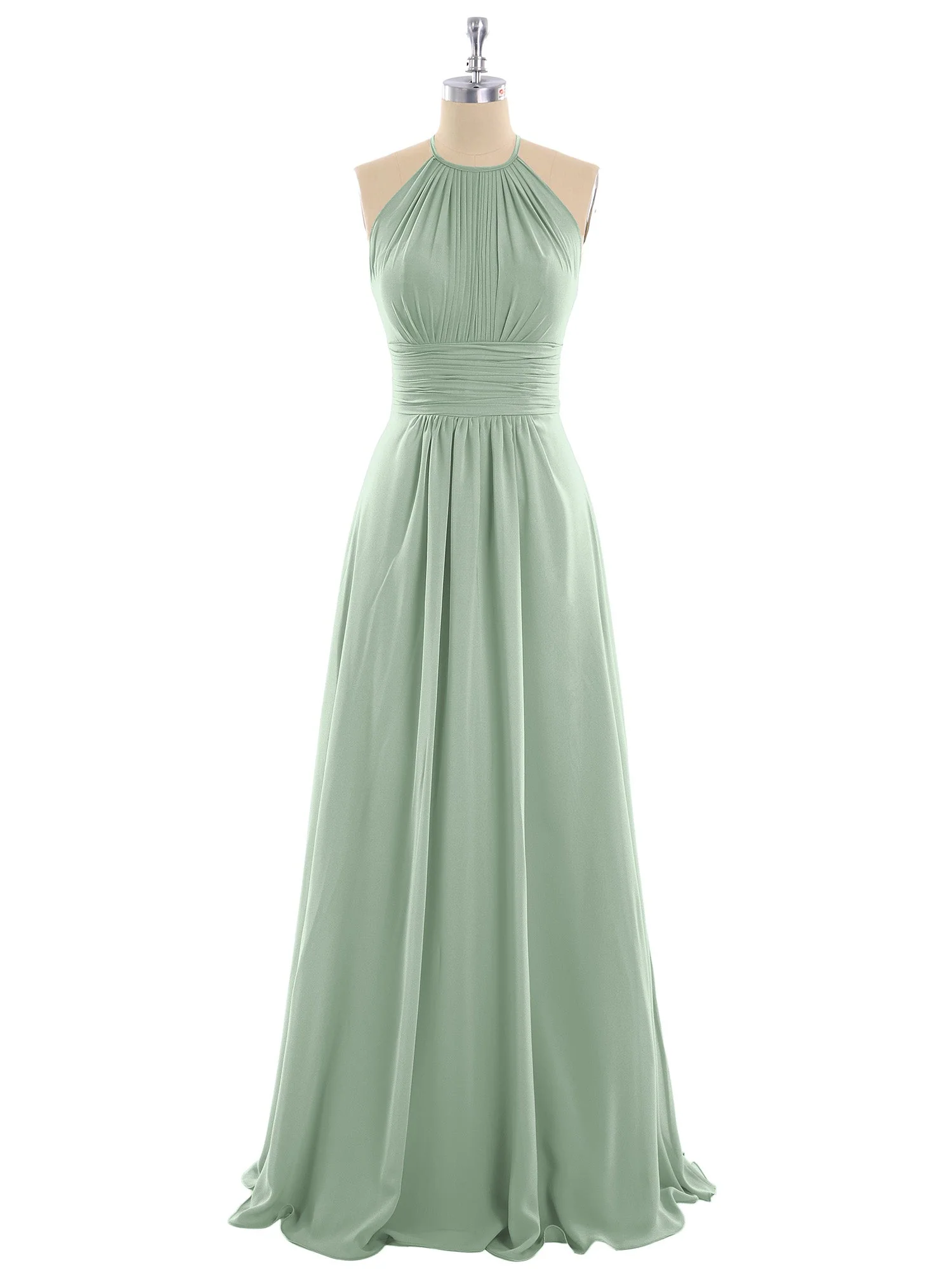Neckholder Chiffon Maxi Kleid der Brautjungfer Agavengrün - Image 4