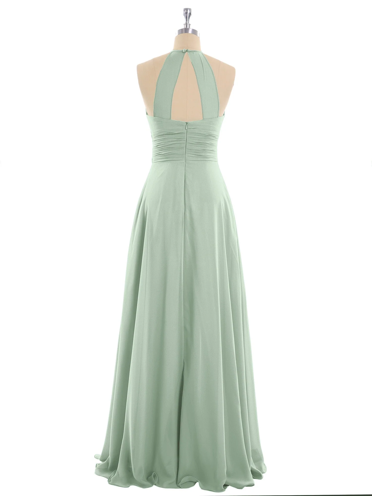 Neckholder Chiffon Maxi Kleid der Brautjungfer Agavengrün - Image 5