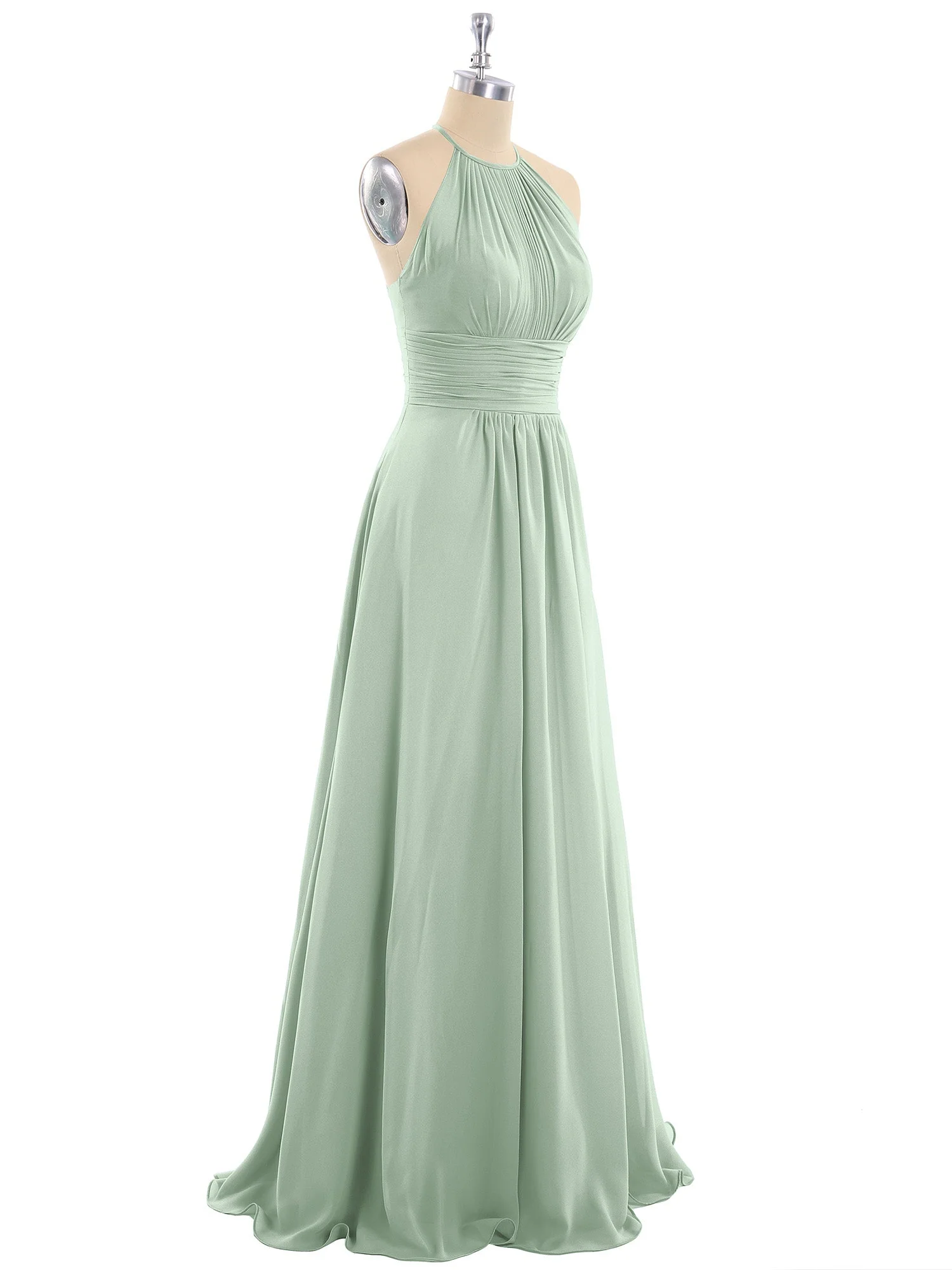 Neckholder Chiffon Maxi Kleid der Brautjungfer Agavengrün - Image 6