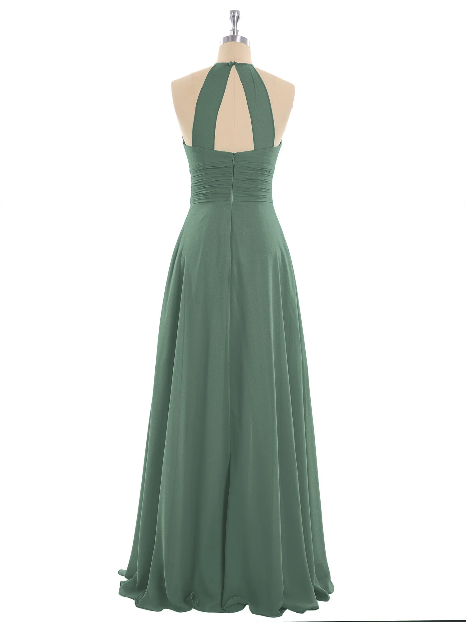 Neckholder Chiffon Maxi Kleid der Brautjungfer Eukalyptus - Image 5