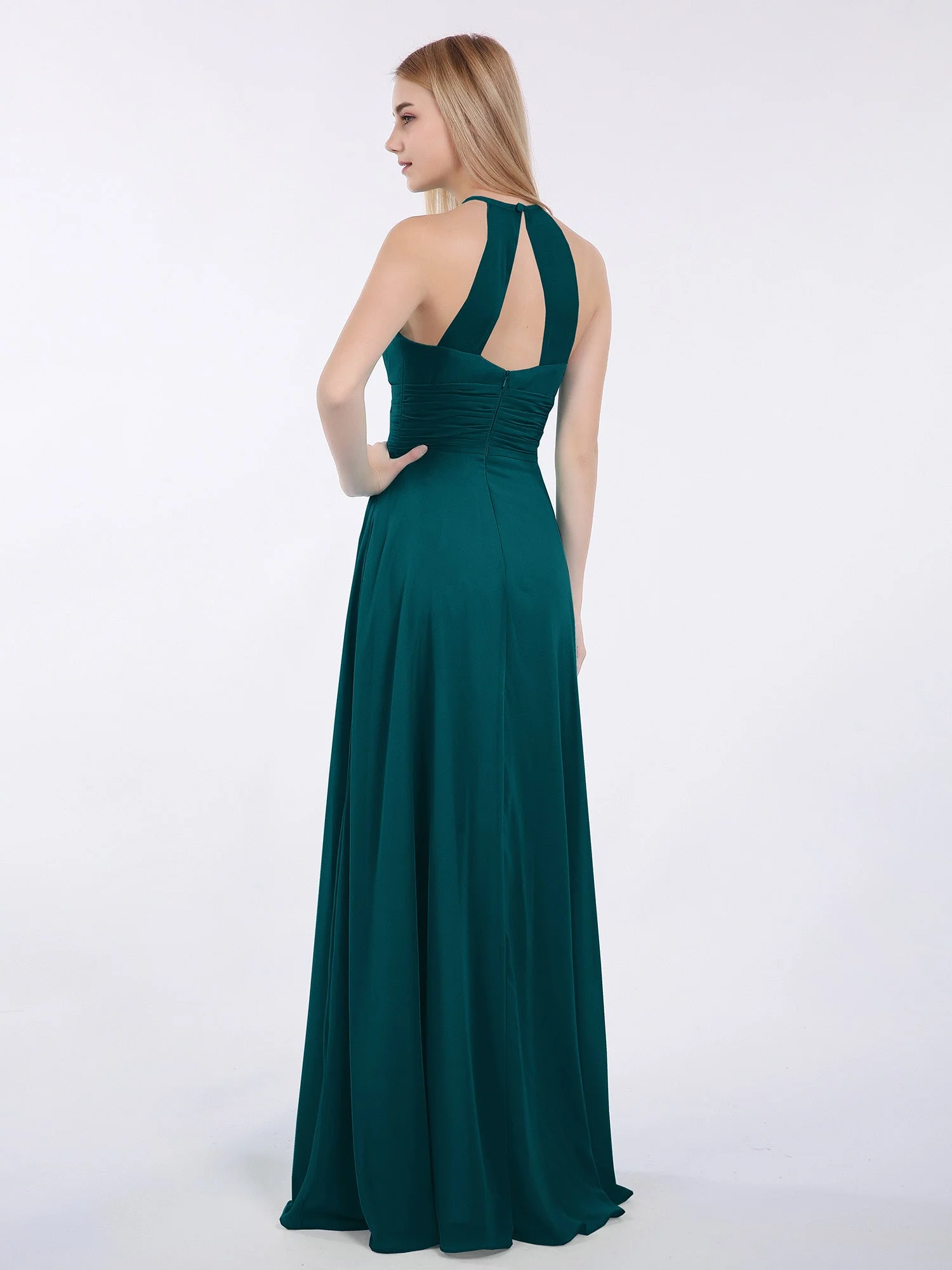 Neckholder Chiffon Maxi Kleid der Brautjungfer Kieferngrün - Image 2