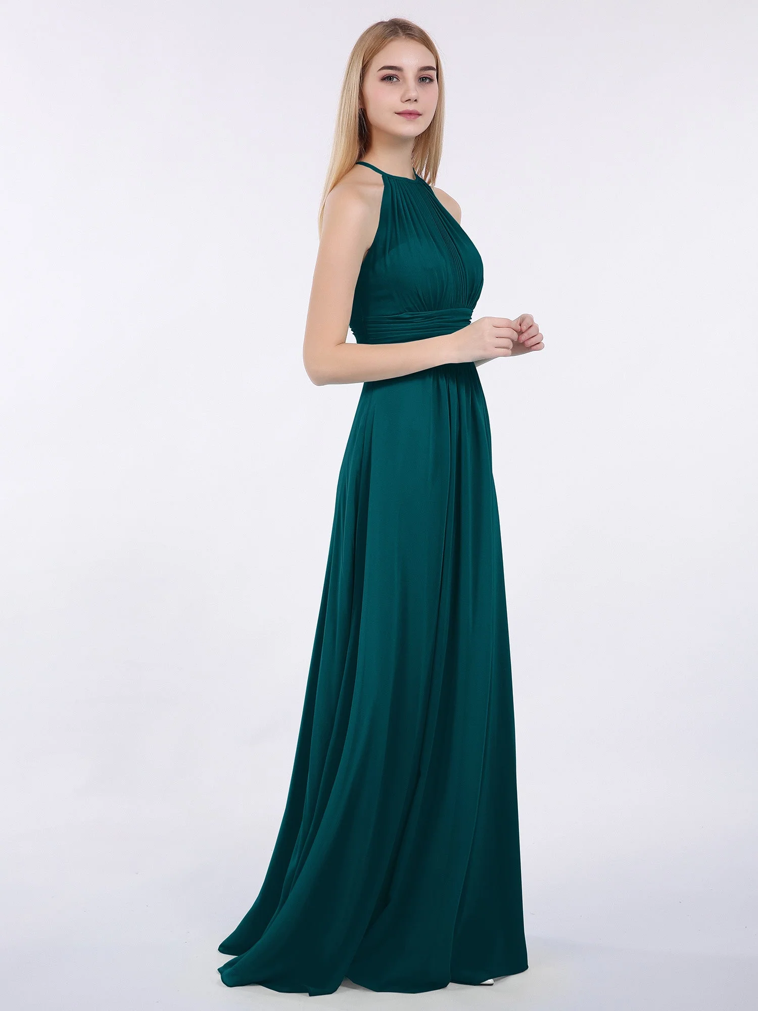 Neckholder Chiffon Maxi Kleid der Brautjungfer Kieferngrün - Image 3