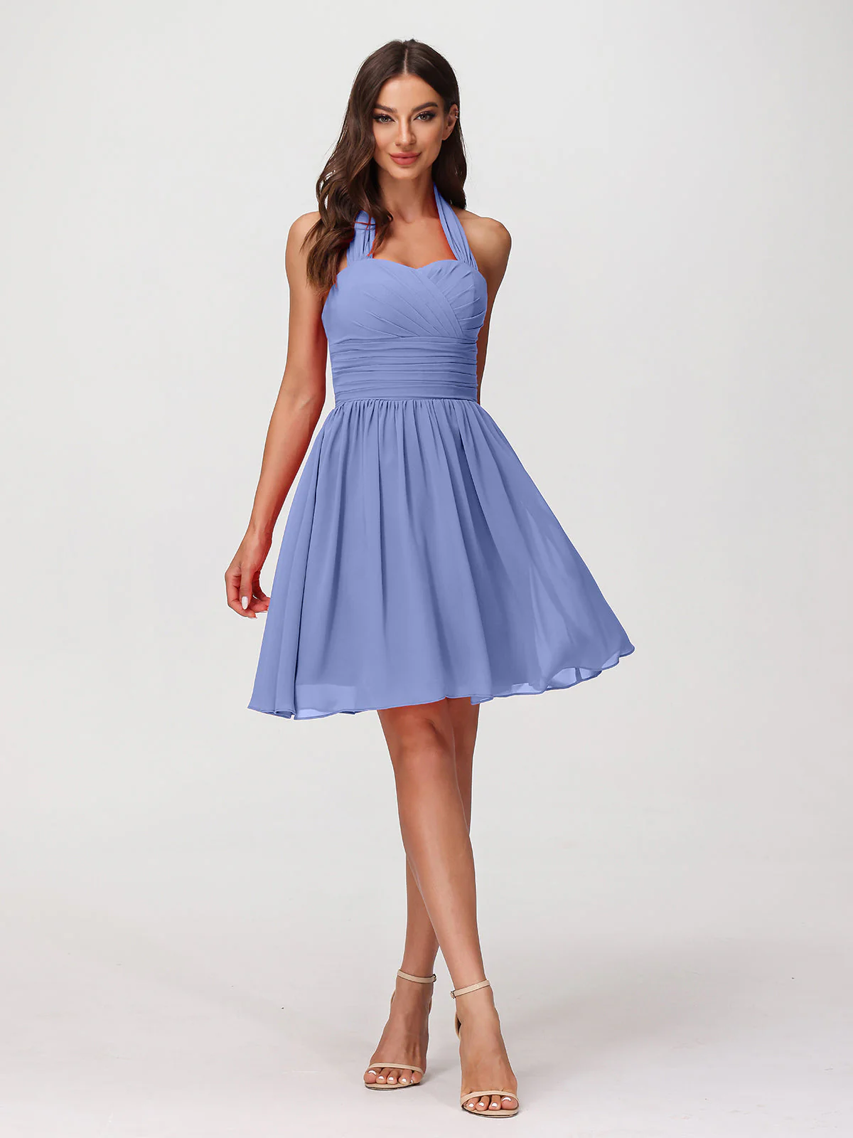 Neckholder Herz-Ausschnitt Chiffon Kurz Kleidses Periwinkleblau