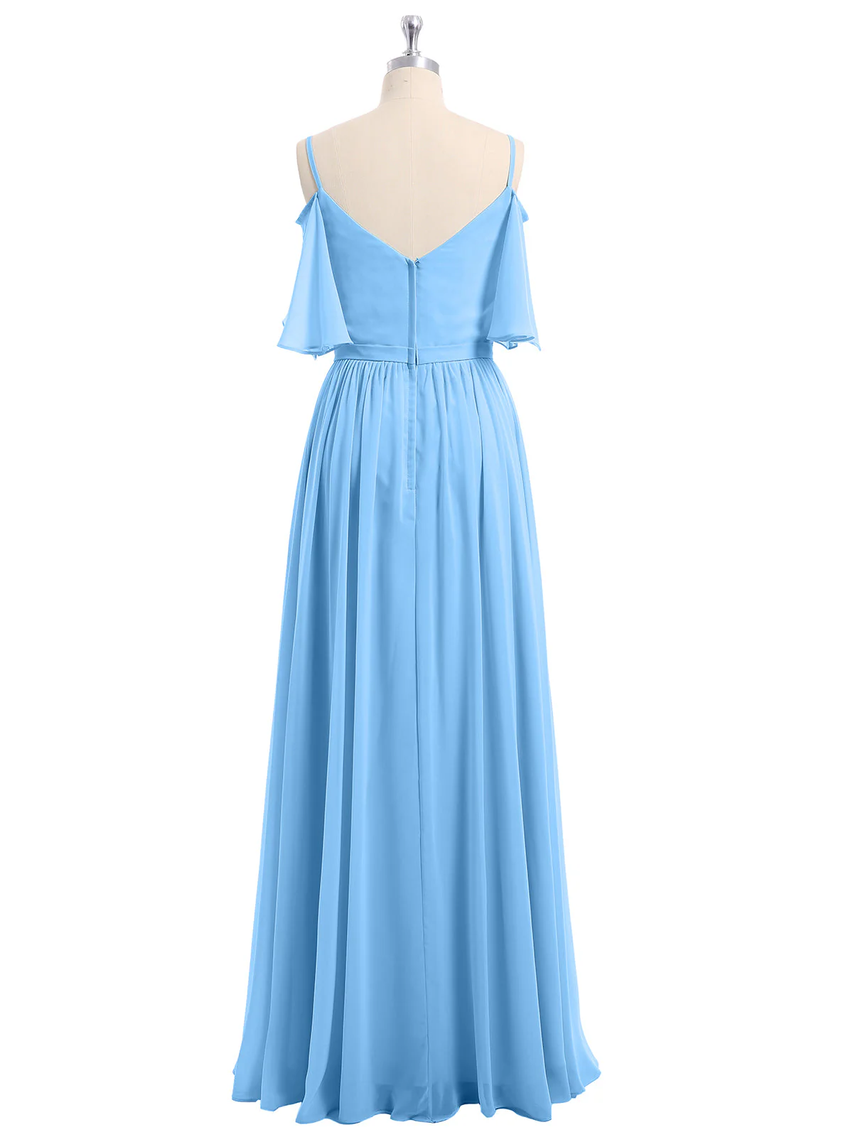 Off-The-Schulter Spaghetti Träger Chiffon Kleid Blau - Image 5