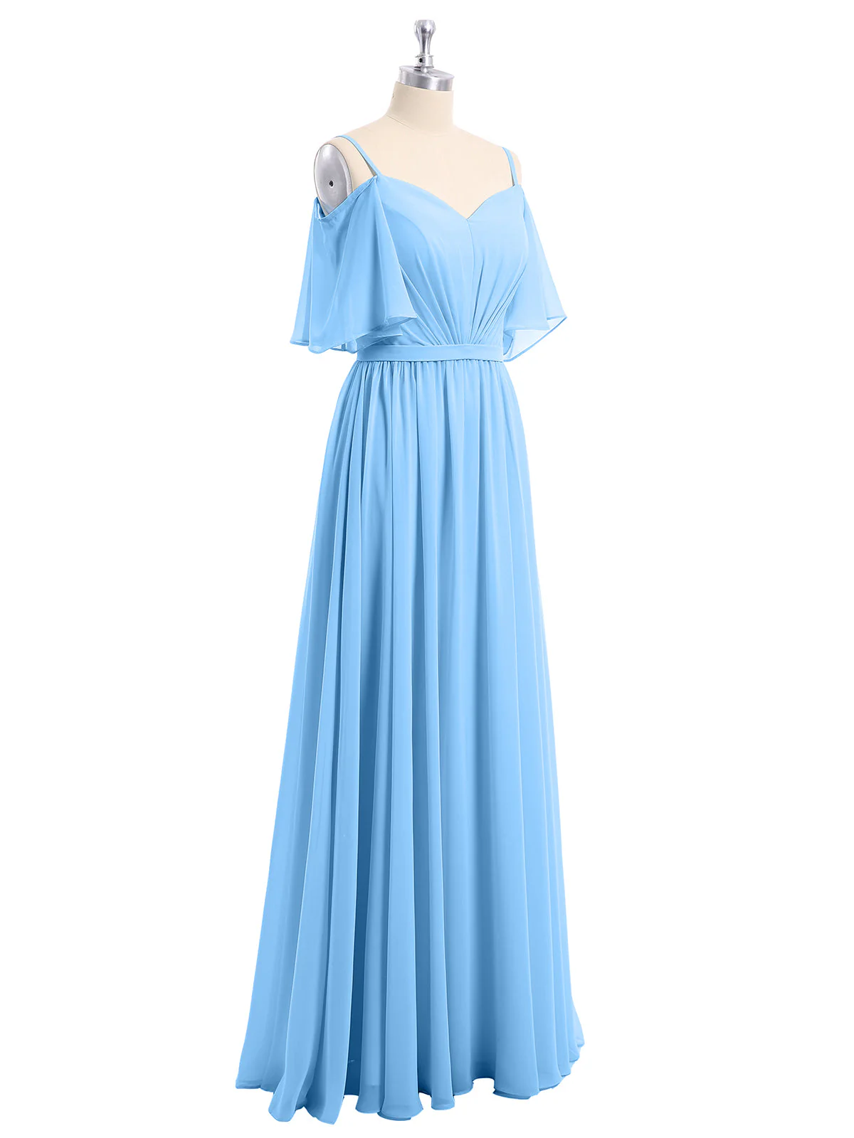 Off-The-Schulter Spaghetti Träger Chiffon Kleid Blau - Image 6