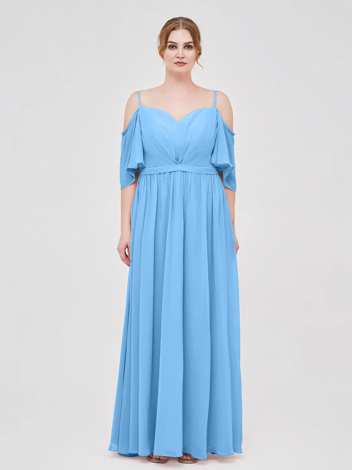Off-The-Schulter Spaghetti Träger Chiffon Kleid Blau - Image 7